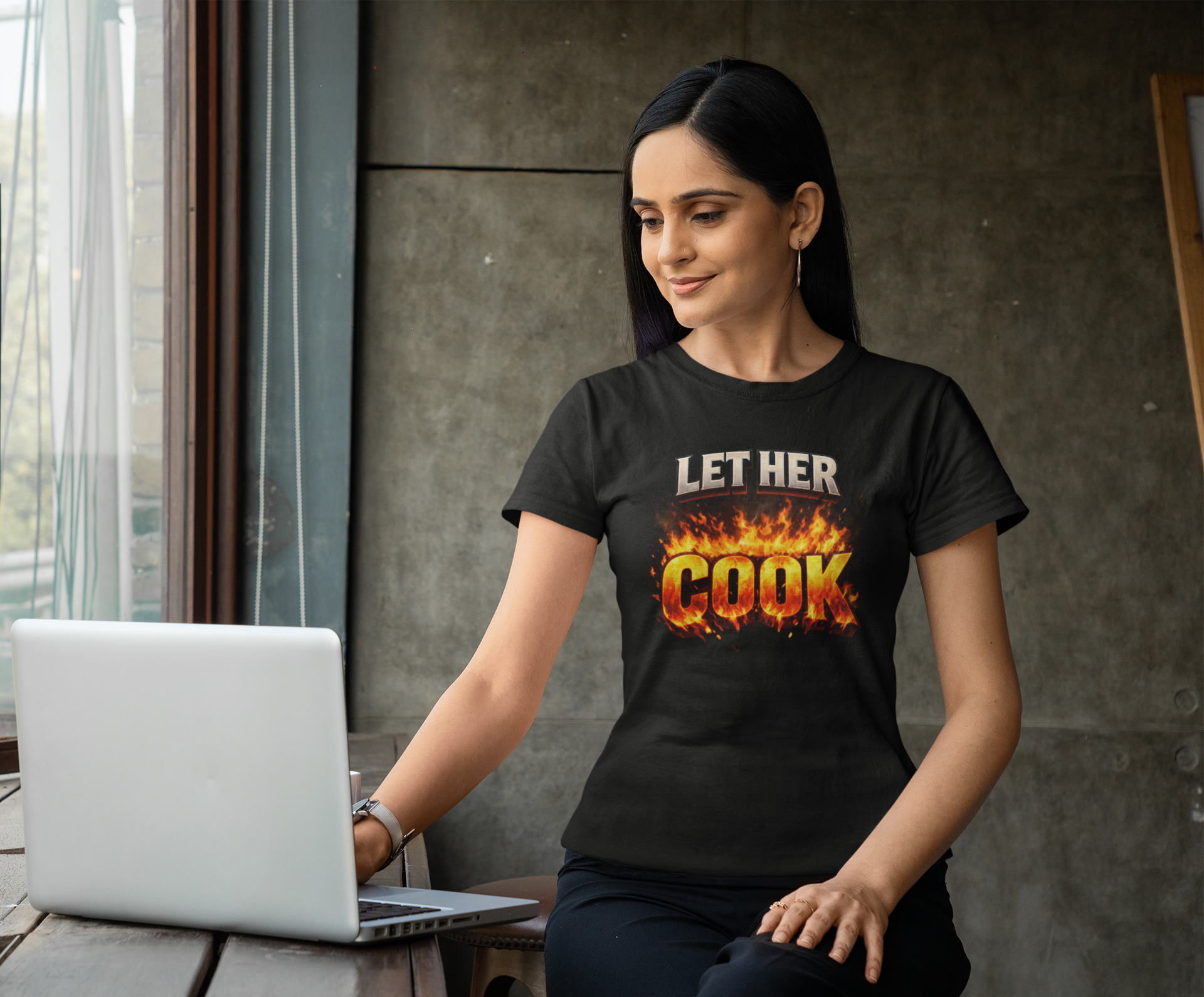 Let Her Cook T-Shirt - Women's Funny Flaming 'Let Her Cook' Graphic Tee for Chefs & Foodies