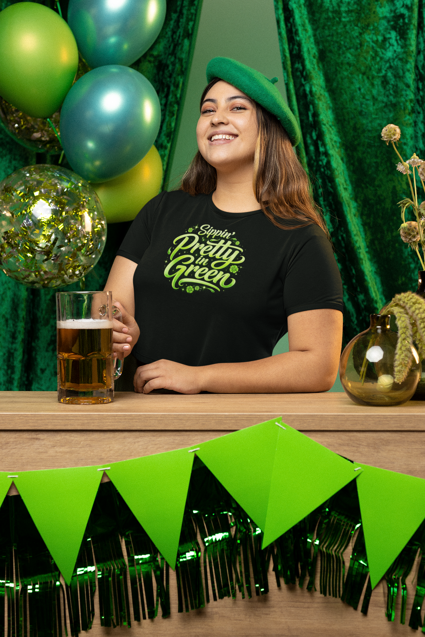 Sippin' Pretty in Green T-Shirt — St. Patrick’s Day Neon Green Tee