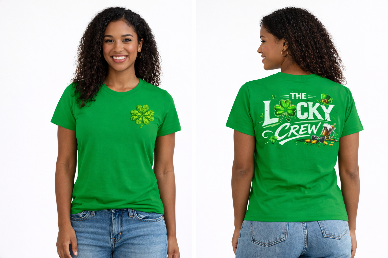 Lucky Crew St. Patrick's Day T-Shirt — Shamrock & Leprechaun Graphic