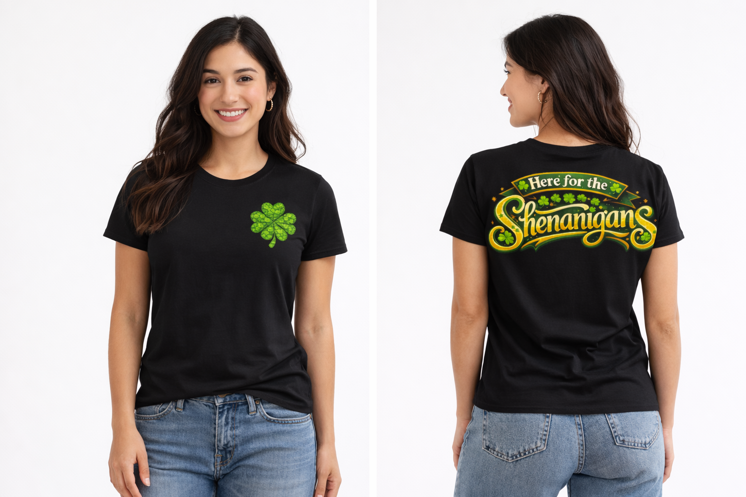 Shamrock 'Here for the Shenanigans' St. Patrick's Day T-Shirt
