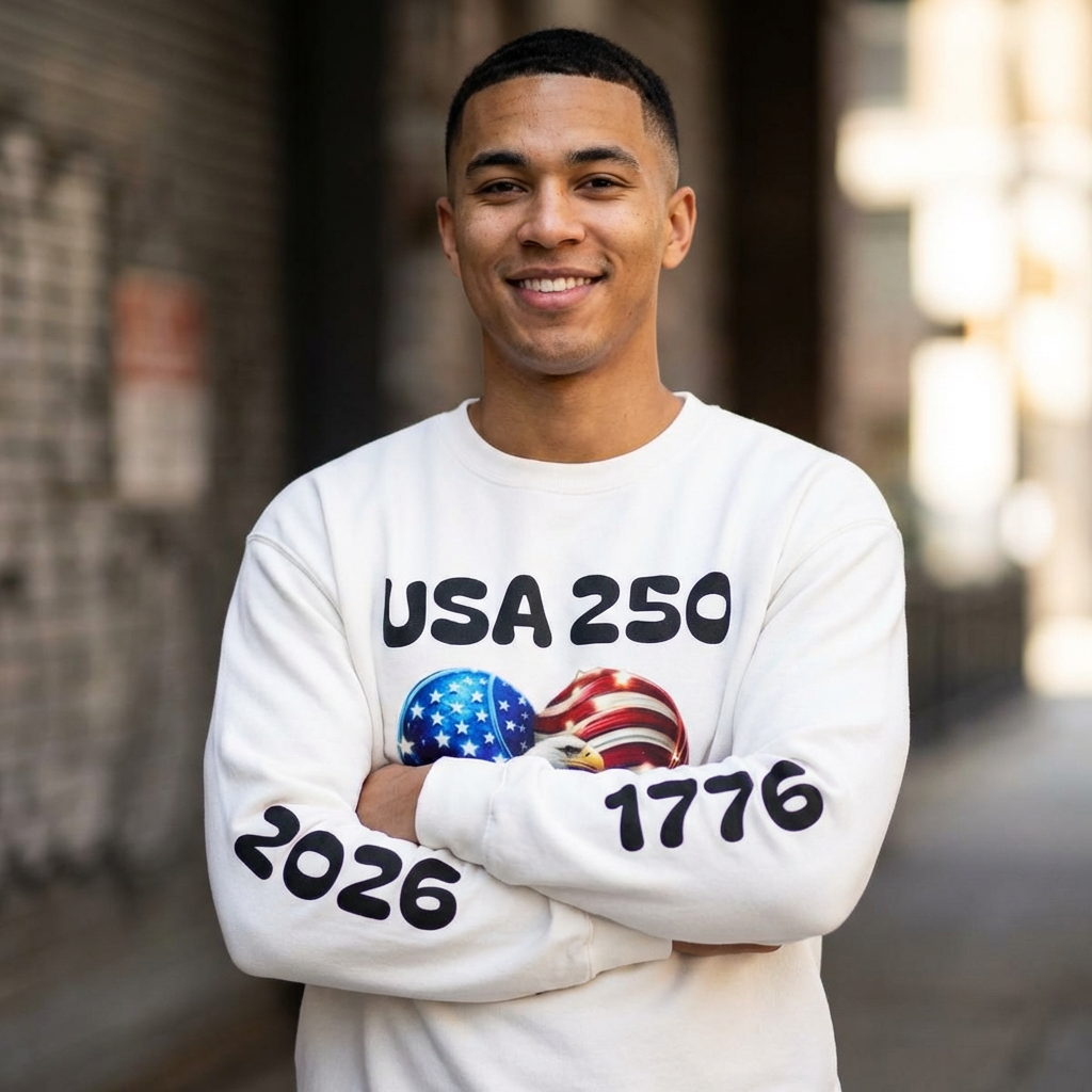 USA 250 Patriotic Crewneck Sweatshirt — American Flag Heart & Eagle Design