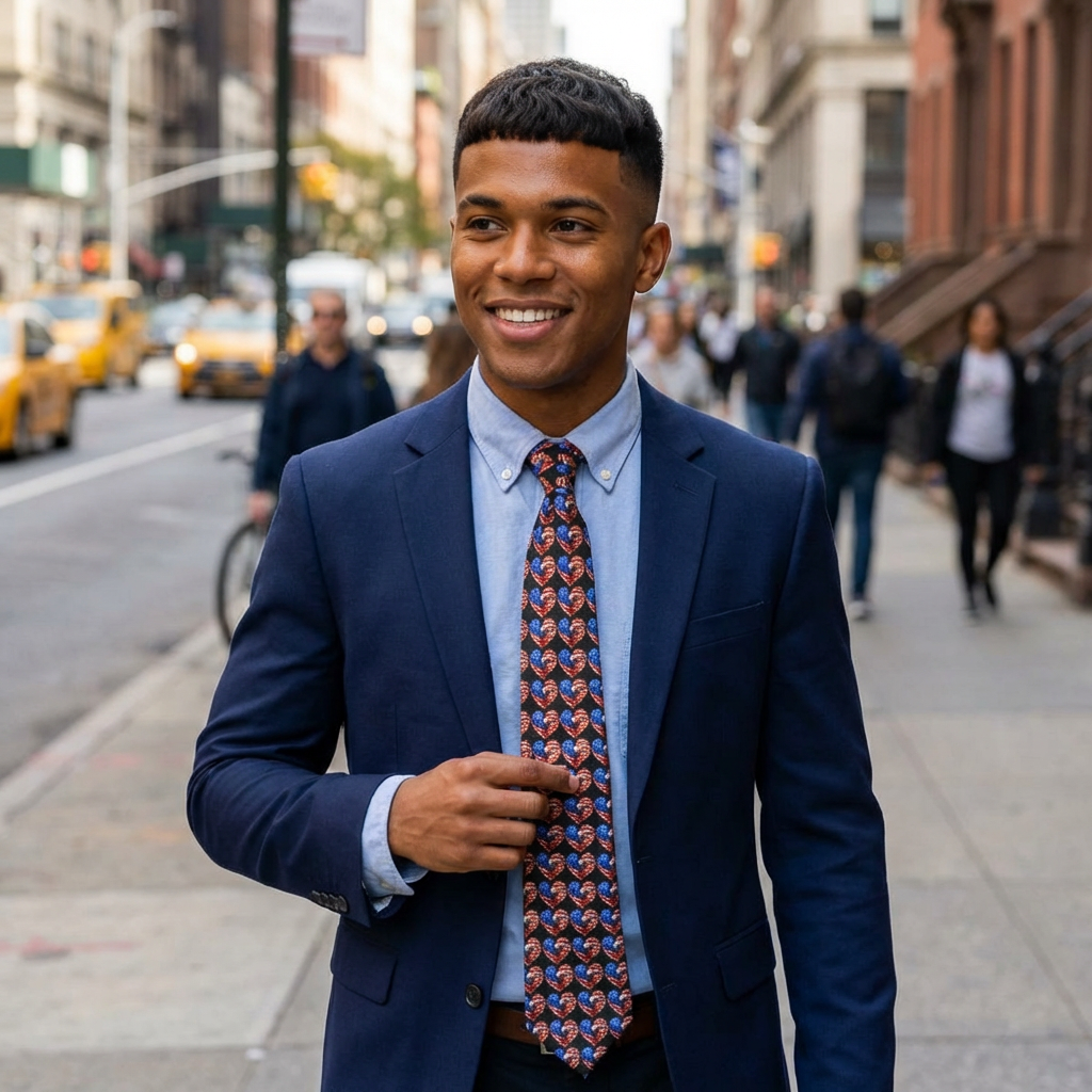 USA 250 Heart Patterned Necktie — Geometric Retro Men's Tie for Weddings, Parties & Office