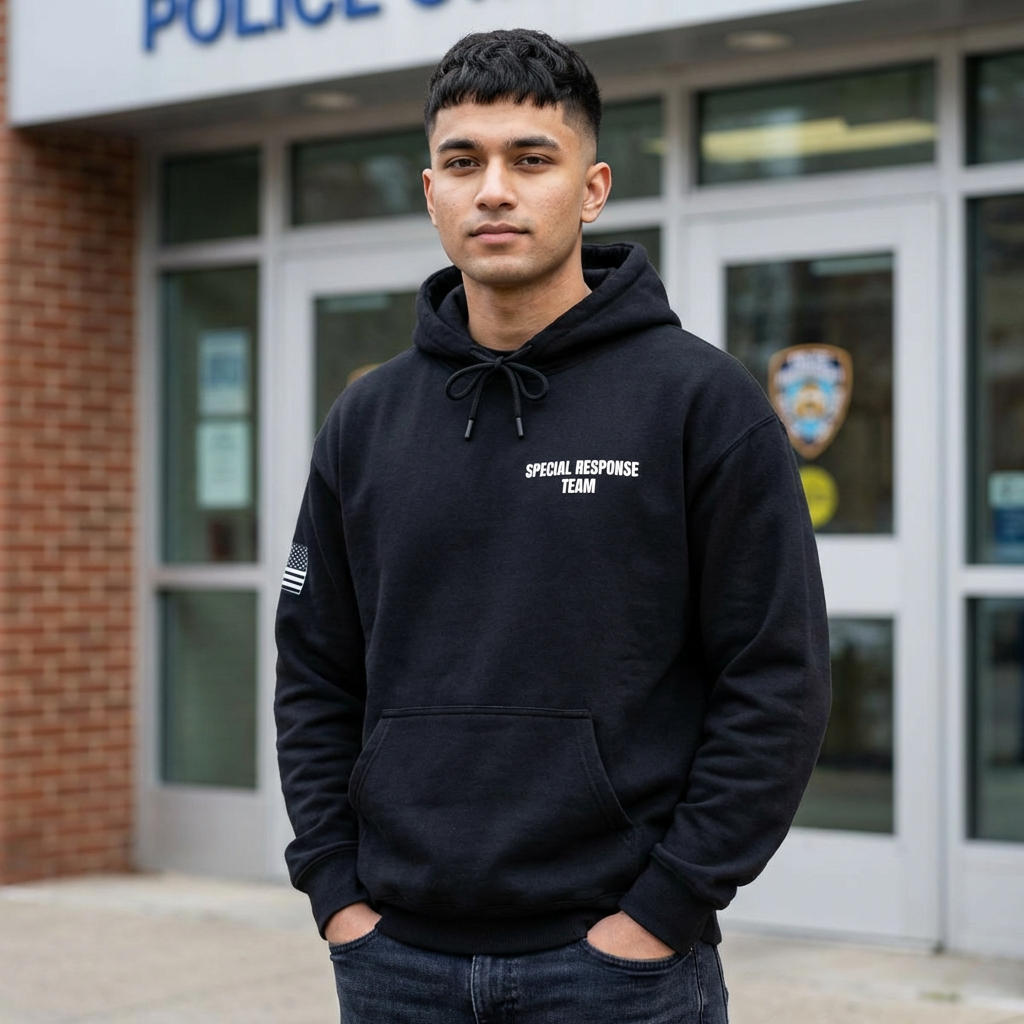 SRT Hoodie 1 – Tactical Badge Back Print with Sleeve Flag