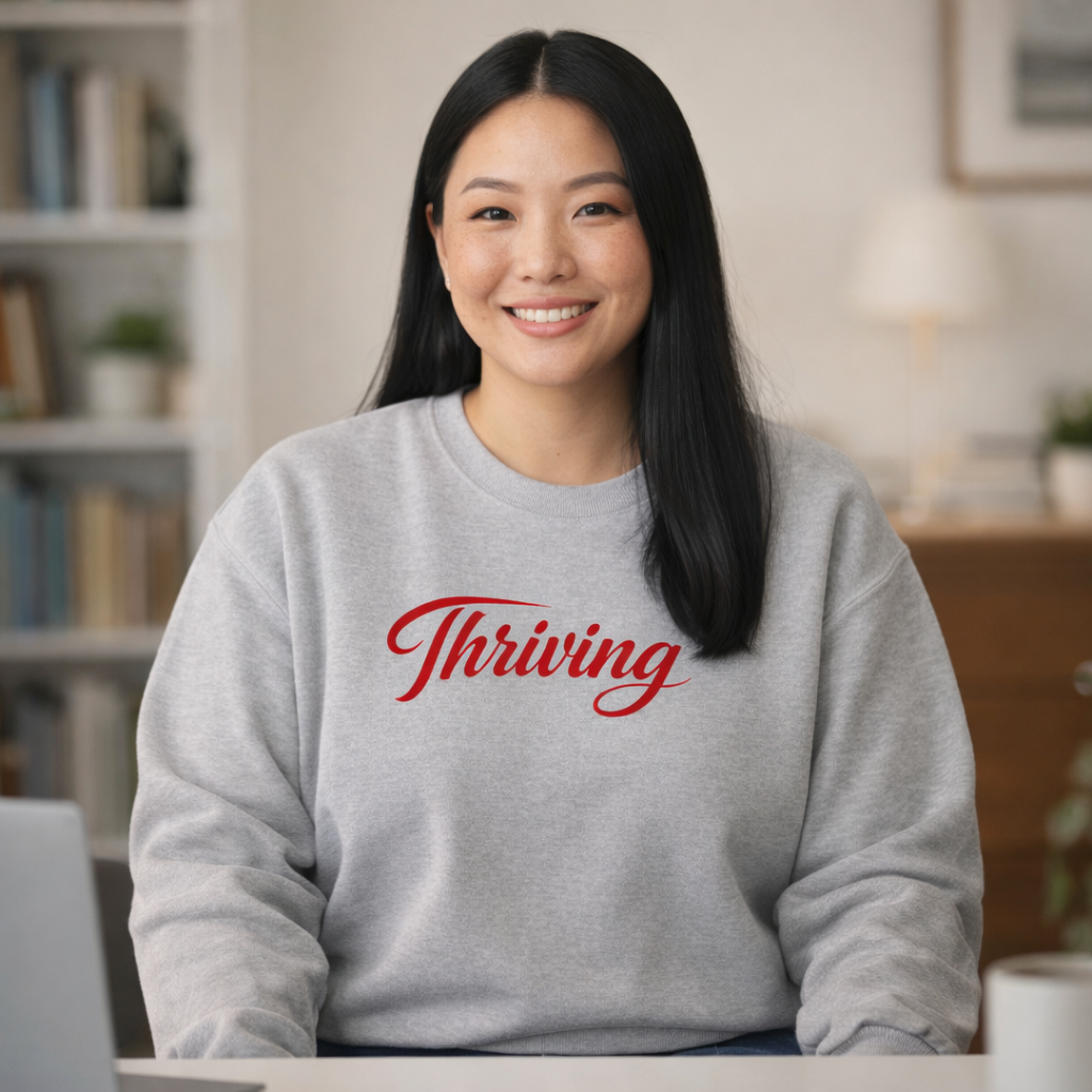 Thriving Crewneck Sweatshirt Positive Script Graphic Pullover