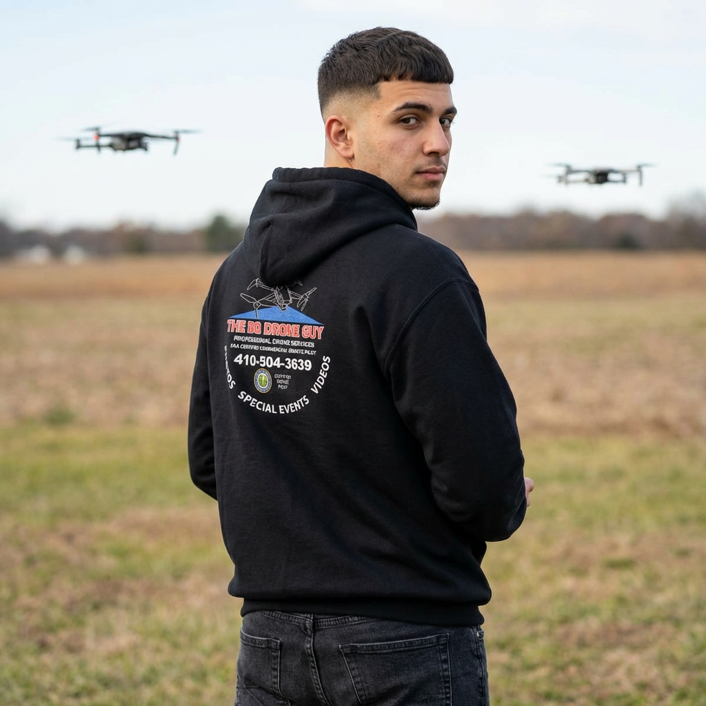 The BQ drone guy Hoodie - "The BQ Drone Guy Logo Back & Chest