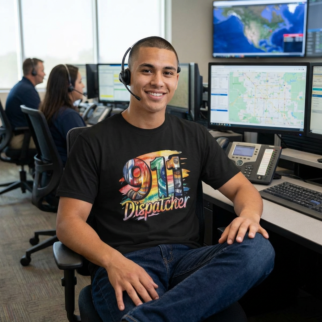911 Dispatcher T-Shirt – Colorful Emergency Services Tribute Tee