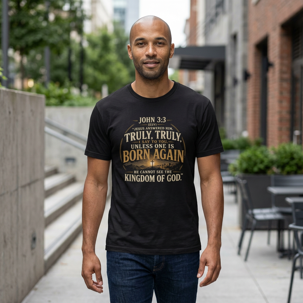 John 3:3 Born Again T-Shirt – Christian Faith Scripture Tee