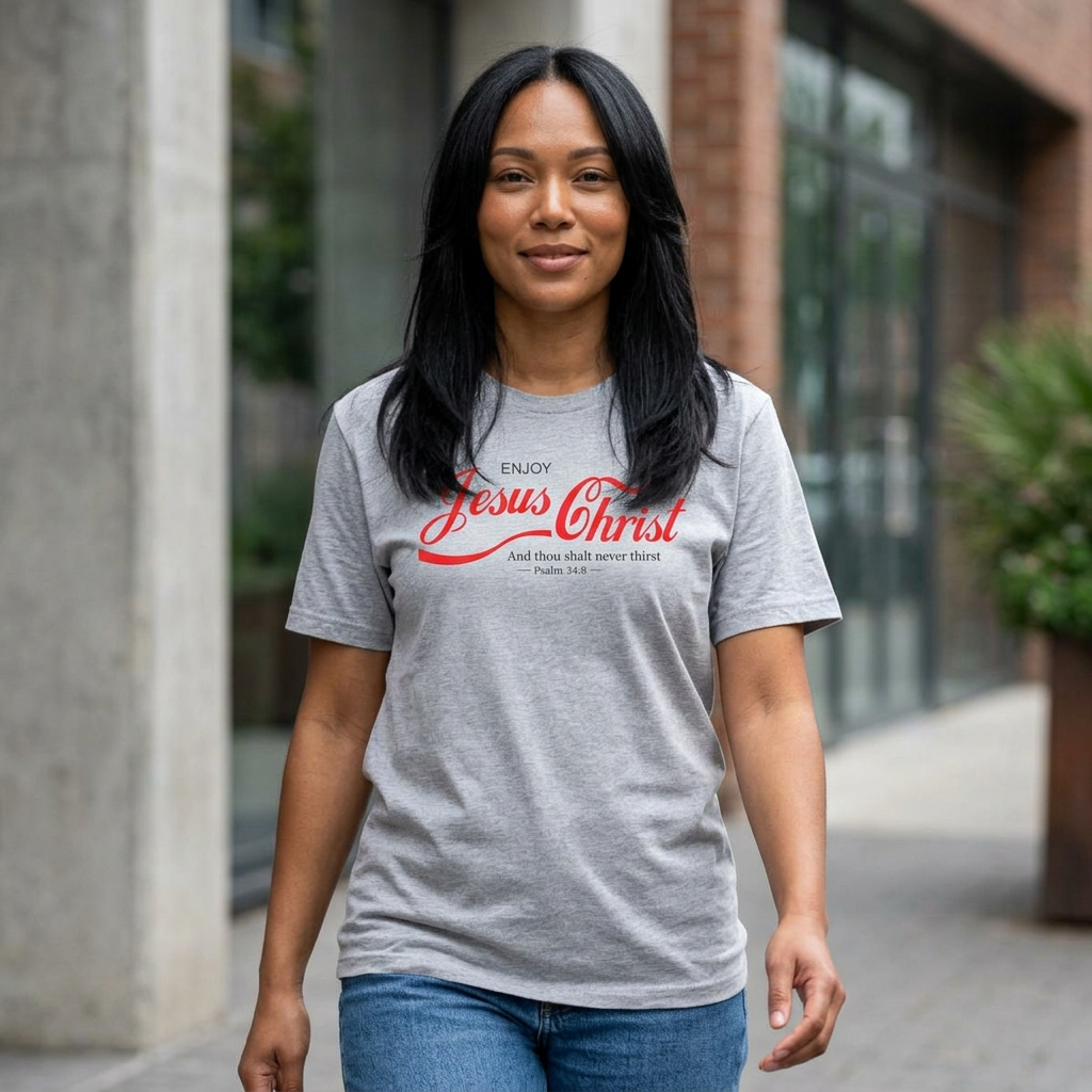 Jesus Christ T-Shirt — "Enjoy Jesus Christ" Psalm 34:8 Faith Tee