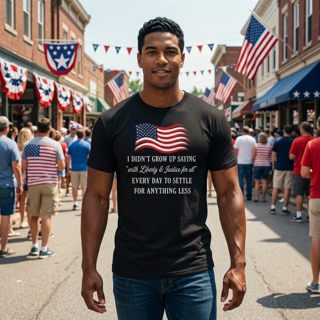 Patriotic Tee — "I Didn't Grow Up Saying 'With Liberty & Justice for All'"
