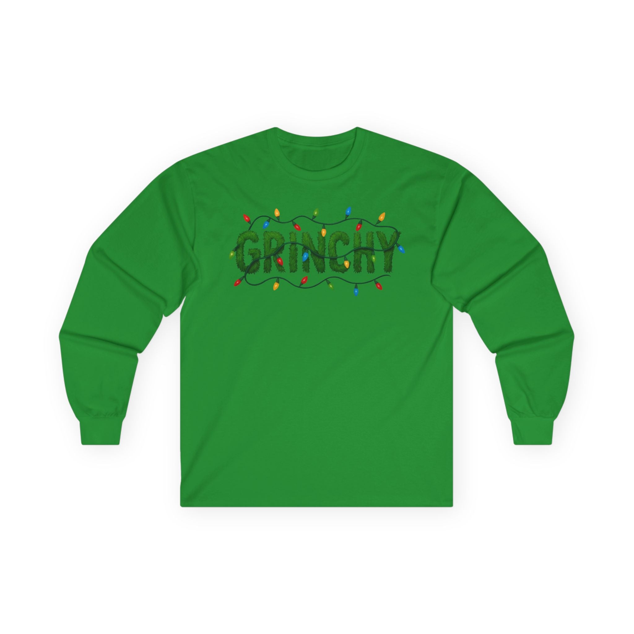 Grinchy Christmas Long Sleeve Tee — Holiday Lights Graphic