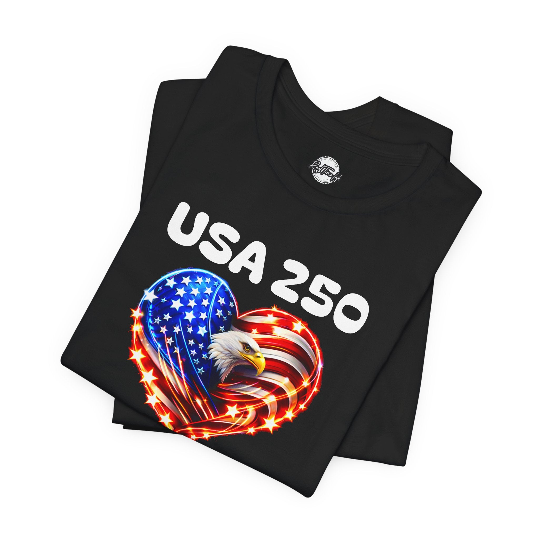 USA 250 Heart Flag T-Shirt — Patriotic Bald Eagle Tee for Independence Day