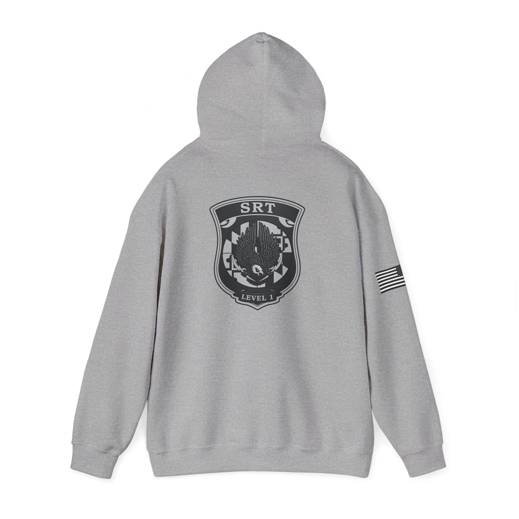 SRT Hoodie 1 – Tactical Badge Back Print with Sleeve Flag