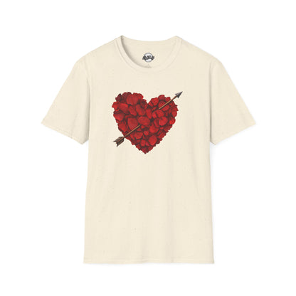 Rose Petal Heart T-Shirt — Arrowed Floral Heart Graphic Tee for Valentine’s Day
