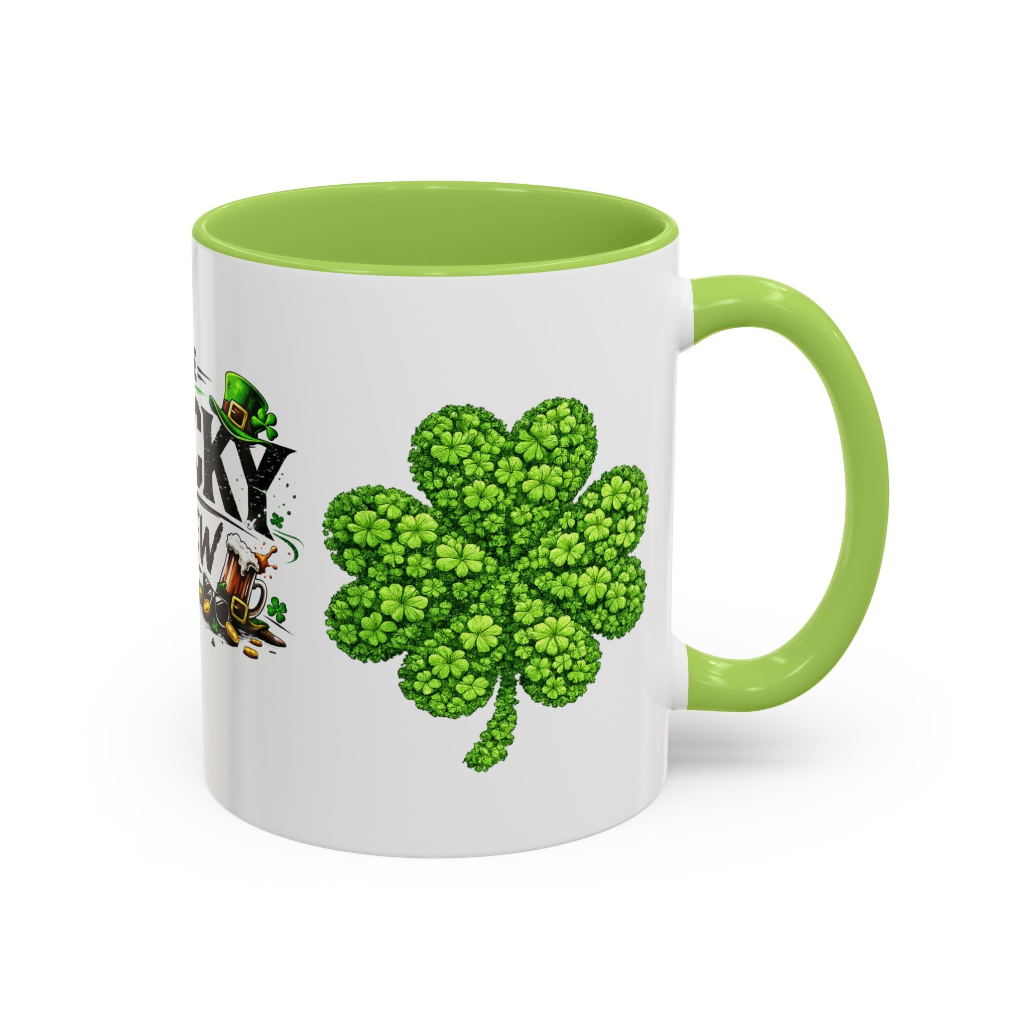 St. Patrick's 'The Lucky Crew' Accent Coffee Mug – Clover & Beer Shamrock Design (11/15 oz)