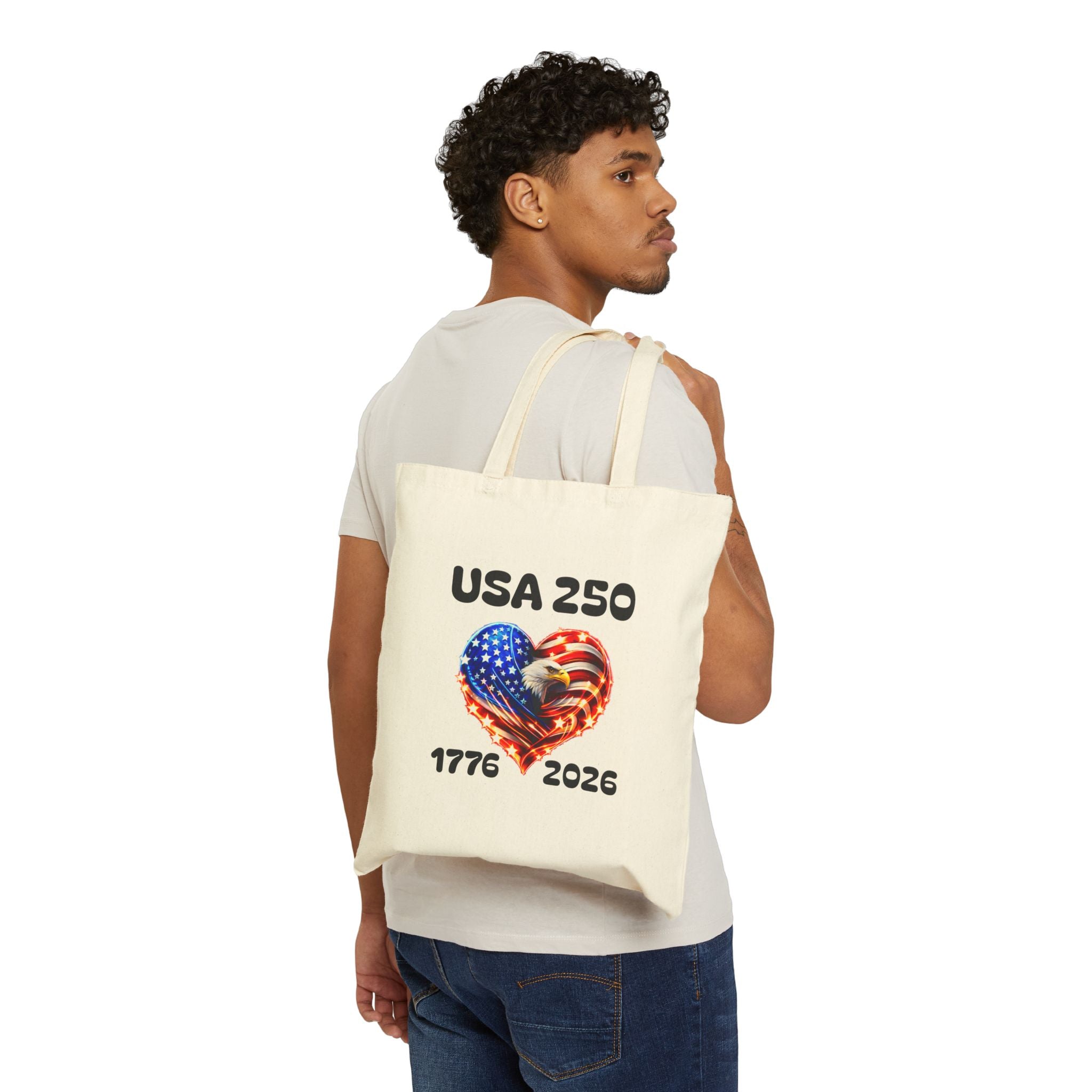 USA 250 Patriotic Tote Bag – 1776–2026 American Eagle Heart Canvas Tote | America 250 Anniversary Bag