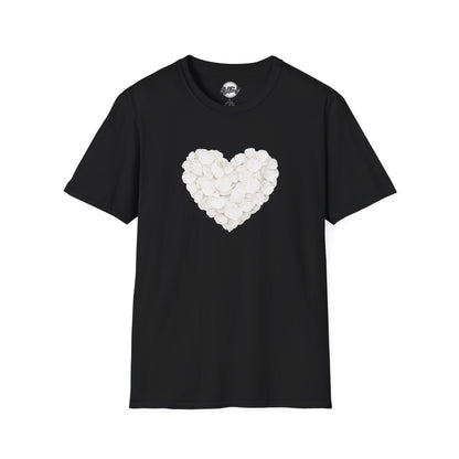 Heart of Roses Valentine's T-Shirt — White Floral Heart Graphic Tee for Women & Men