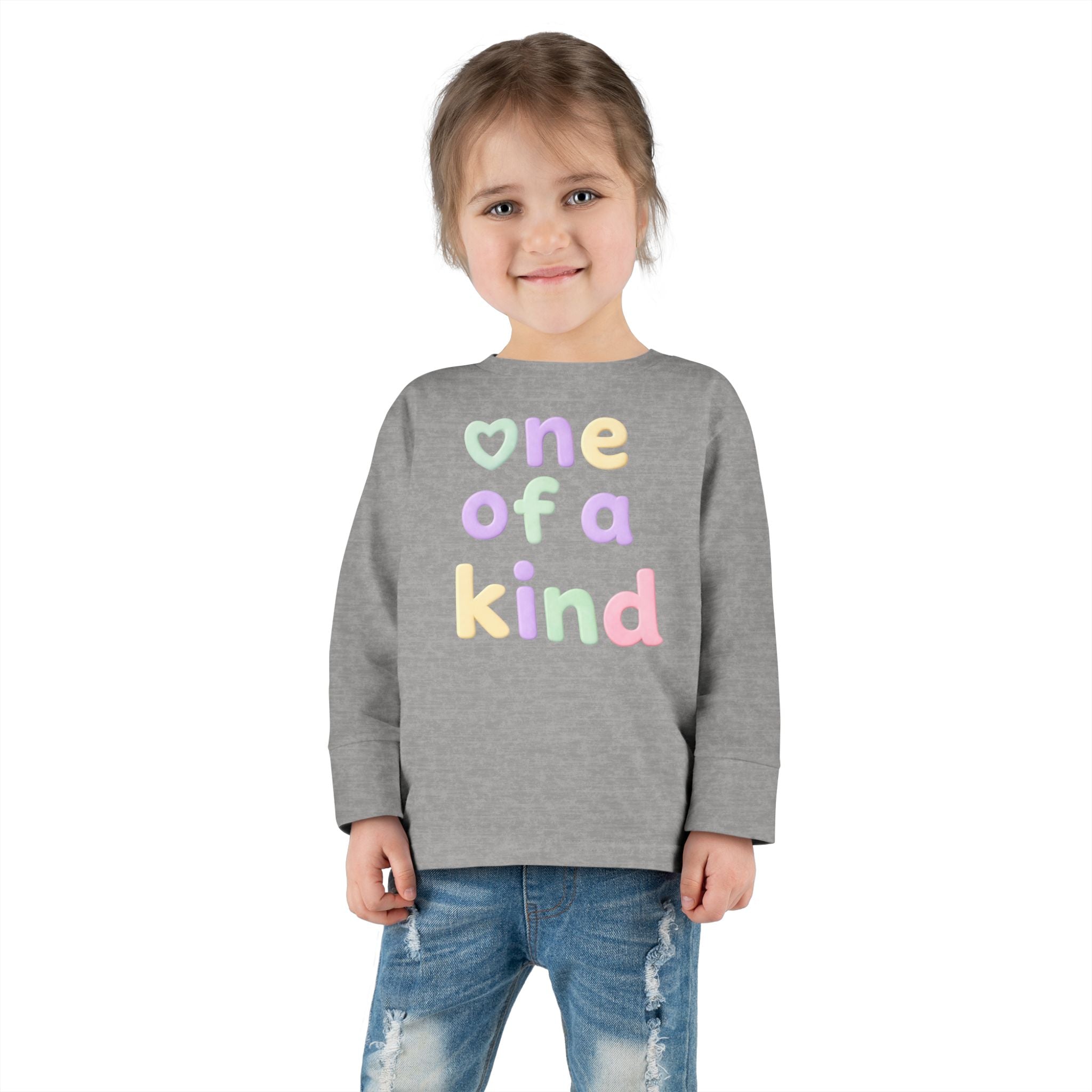 Toddler Long Sleeve Tee — "One of a Kind" Pastel Heart Graphic