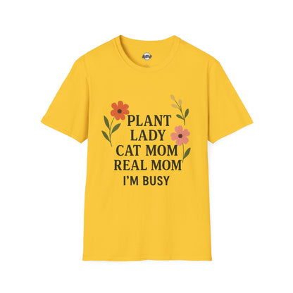 Busy Plant Lady Unisex T-Shirt – Perfect Gift for Cat Moms