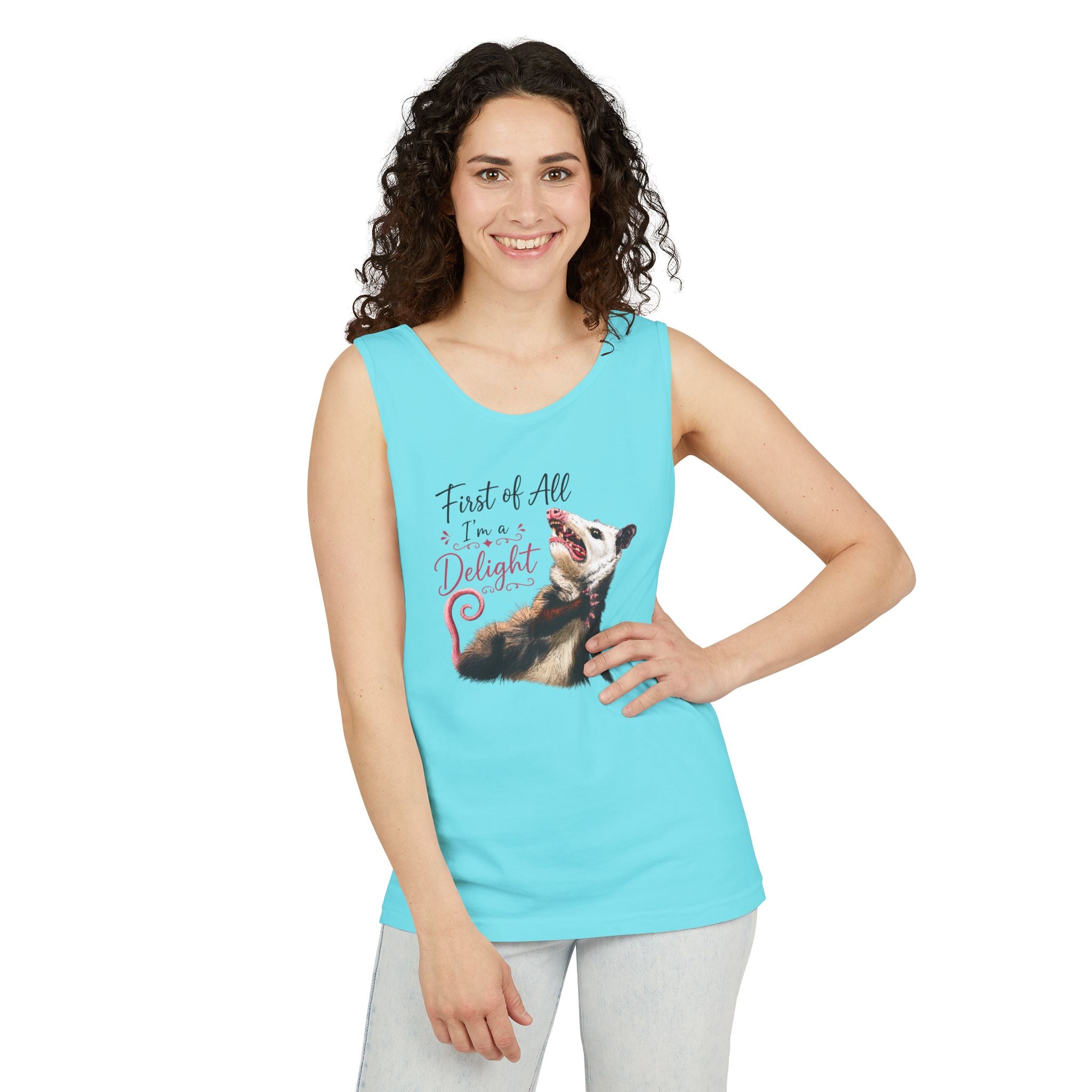 Possum Tank Top - “First of All I’m a Delight” Cute Possum Graphic Tank