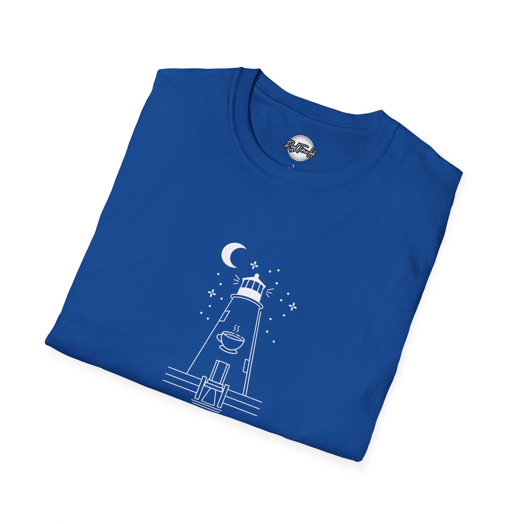 Concord Point Coffee T-Shirt — Minimalist Lighthouse Night Scene Graphic Tee