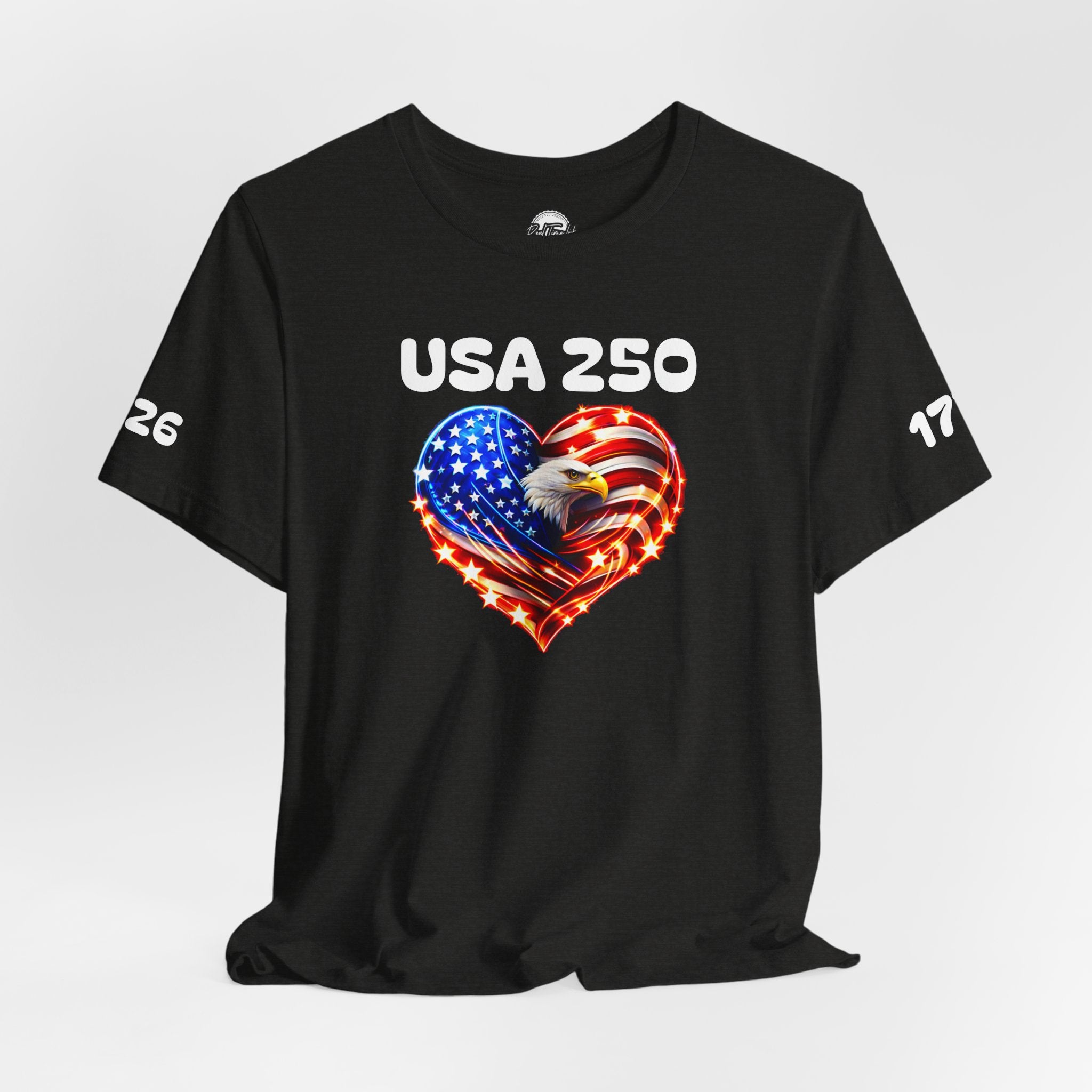 USA 250 Heart Flag T-Shirt — Patriotic Bald Eagle Tee for Independence Day