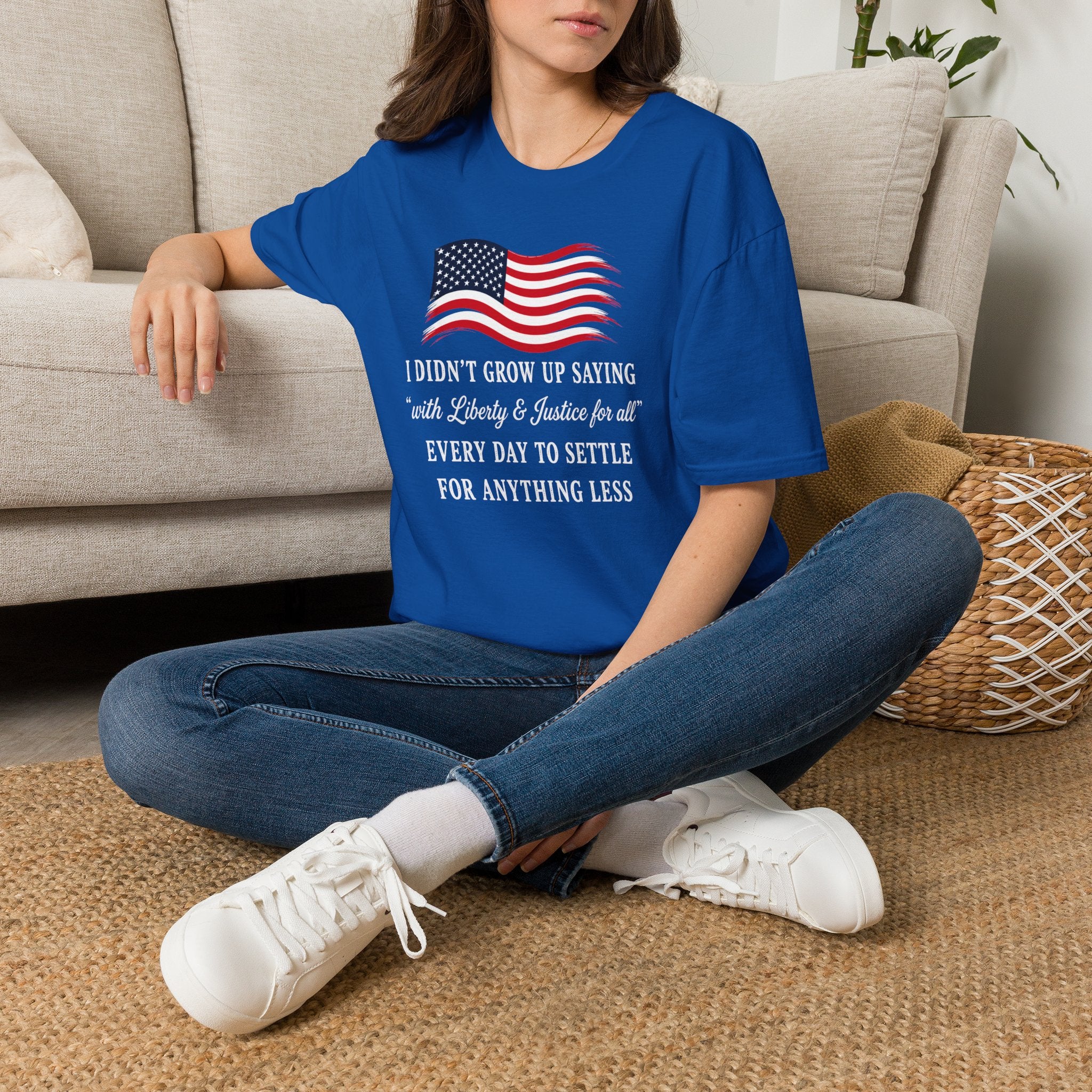 Patriotic Tee — "I Didn't Grow Up Saying 'With Liberty & Justice for All'"