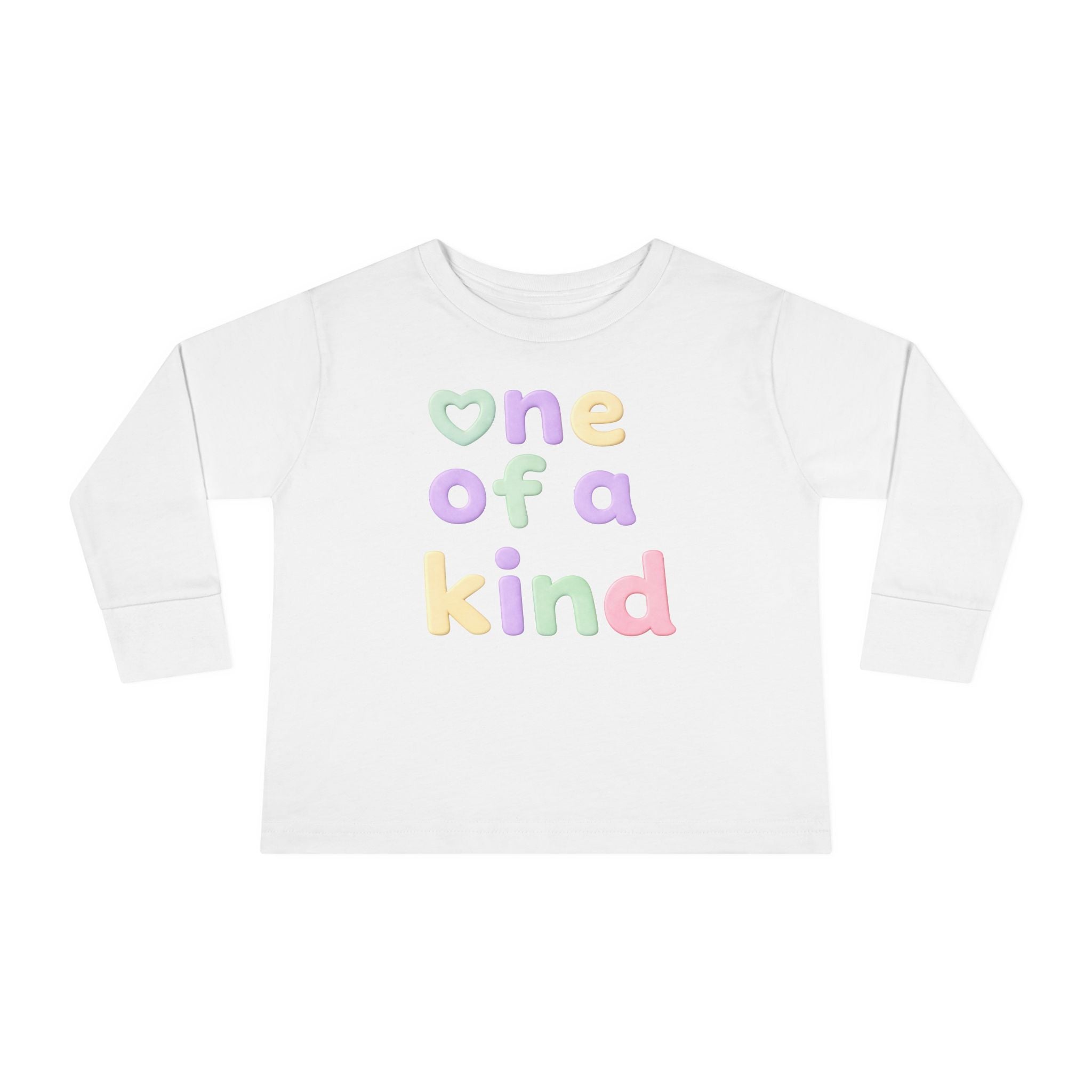 Toddler Long Sleeve Tee — "One of a Kind" Pastel Heart Graphic