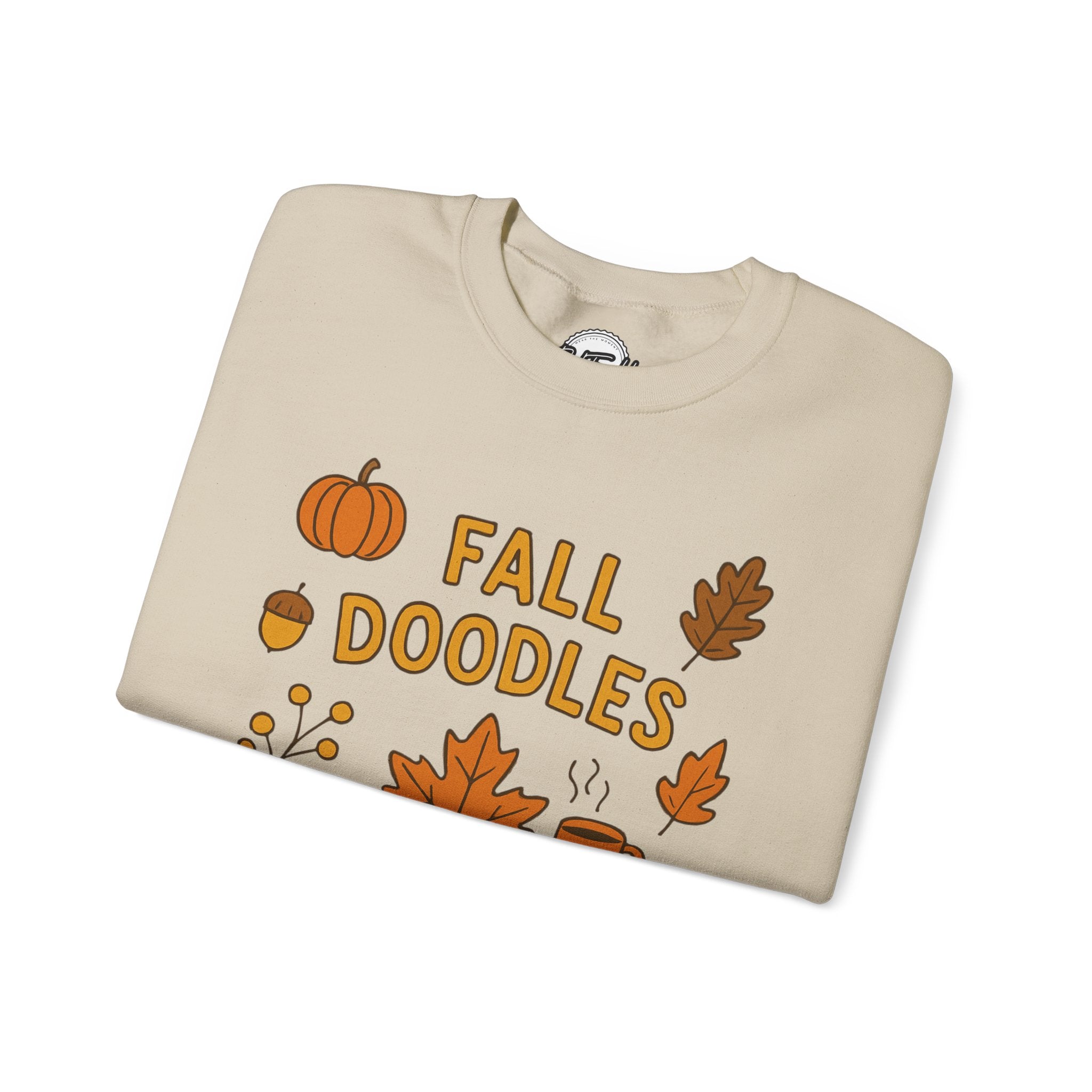 Cozy Fall Doodles Crewneck Sweatshirt, Pumpkin Sweatshirt, Autumn Apparel, Thanksgiving Gift, Warm Sweater for Relaxing