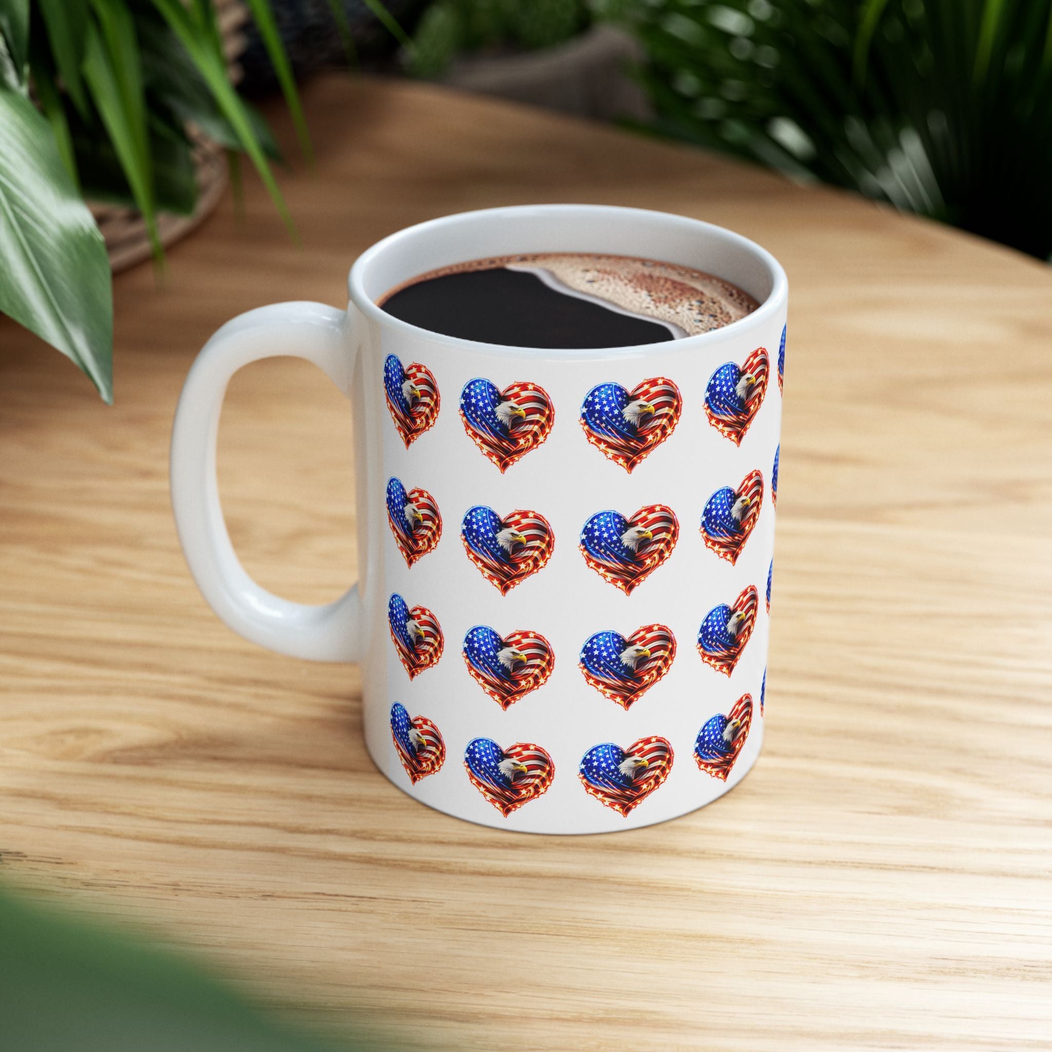 American Flag Heart Ceramic Mug — Patriotic 11oz/15oz Coffee Cup