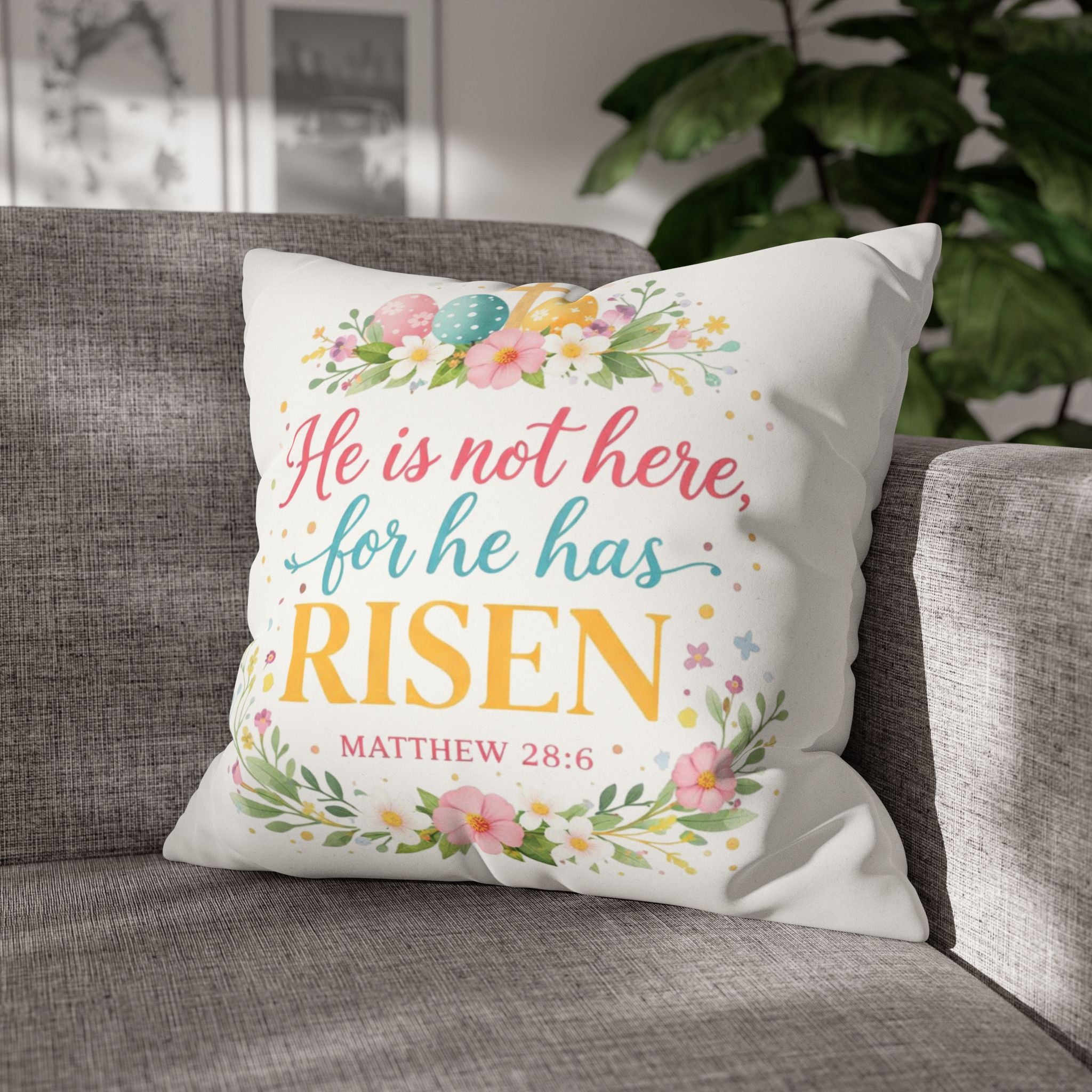 He Is Not Here for He Has Risen Pillowcase | Easter Scripture Decorative Pillow
