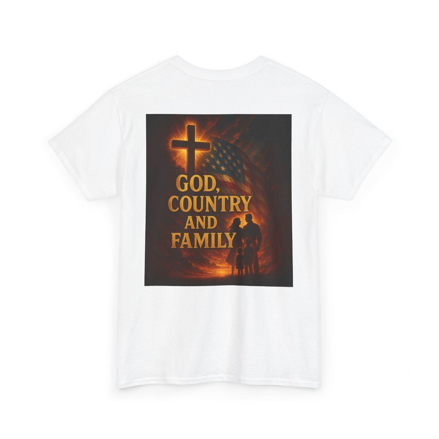 Patriotic Unisex Heavy Cotton Tee - God Country Family, Independence Day Shirt, Veteran Gift, Family Gathering Tee, Fourth of July Clothing