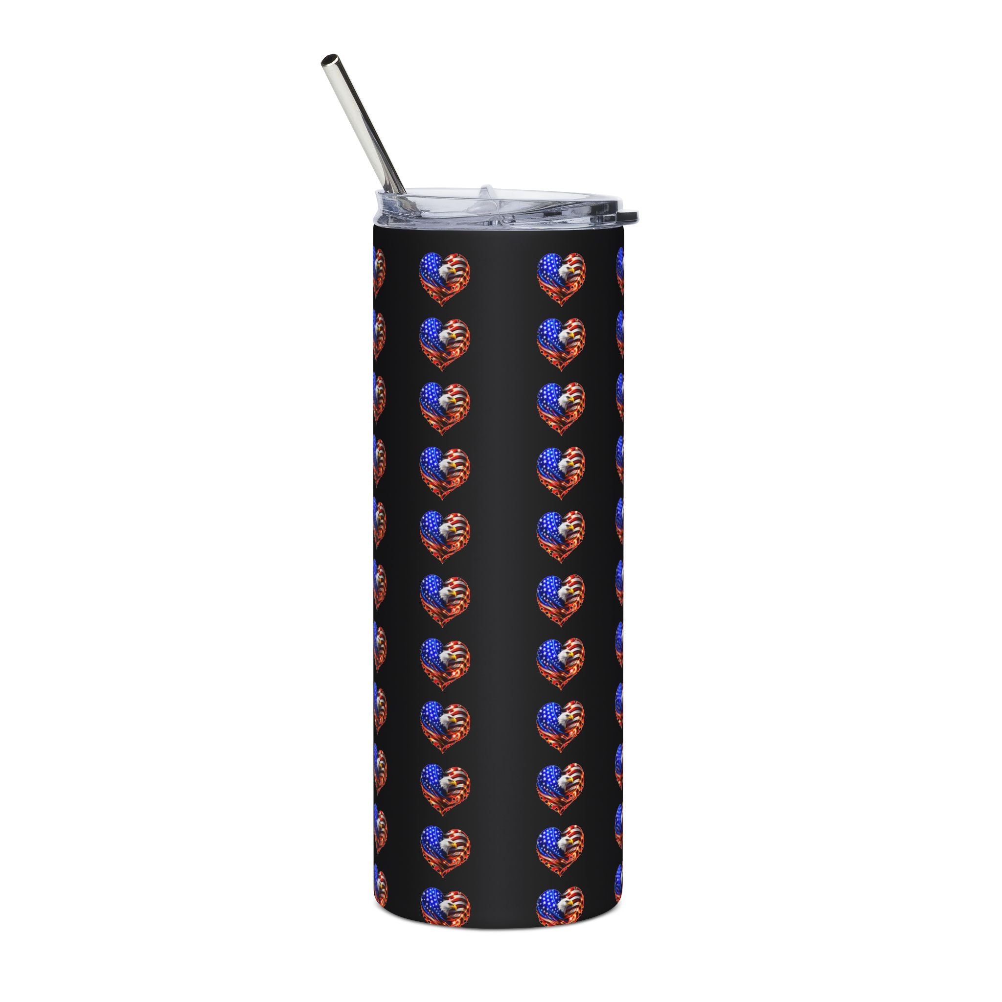 USA 250 20oz Stainless Steel Tumbler — Patriotic Heart Flag Pattern, Insulated Travel Cup