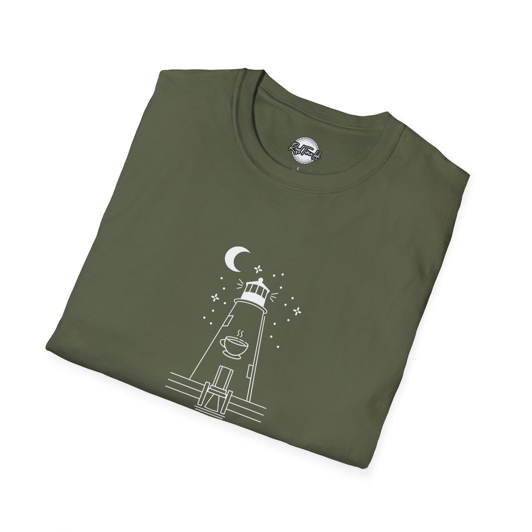 Concord Point Coffee T-Shirt — Minimalist Lighthouse Night Scene Graphic Tee