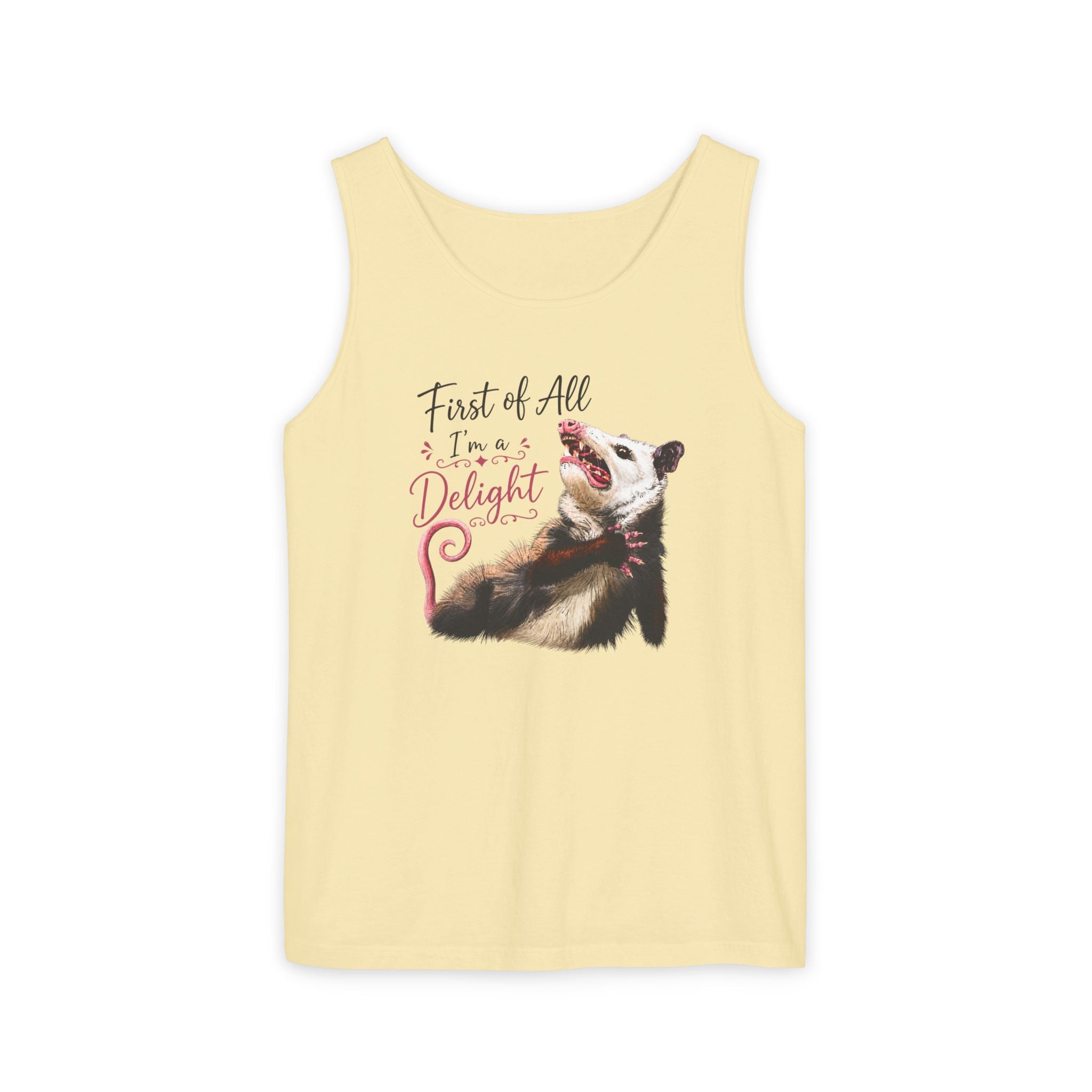 Possum Tank Top - “First of All I’m a Delight” Cute Possum Graphic Tank