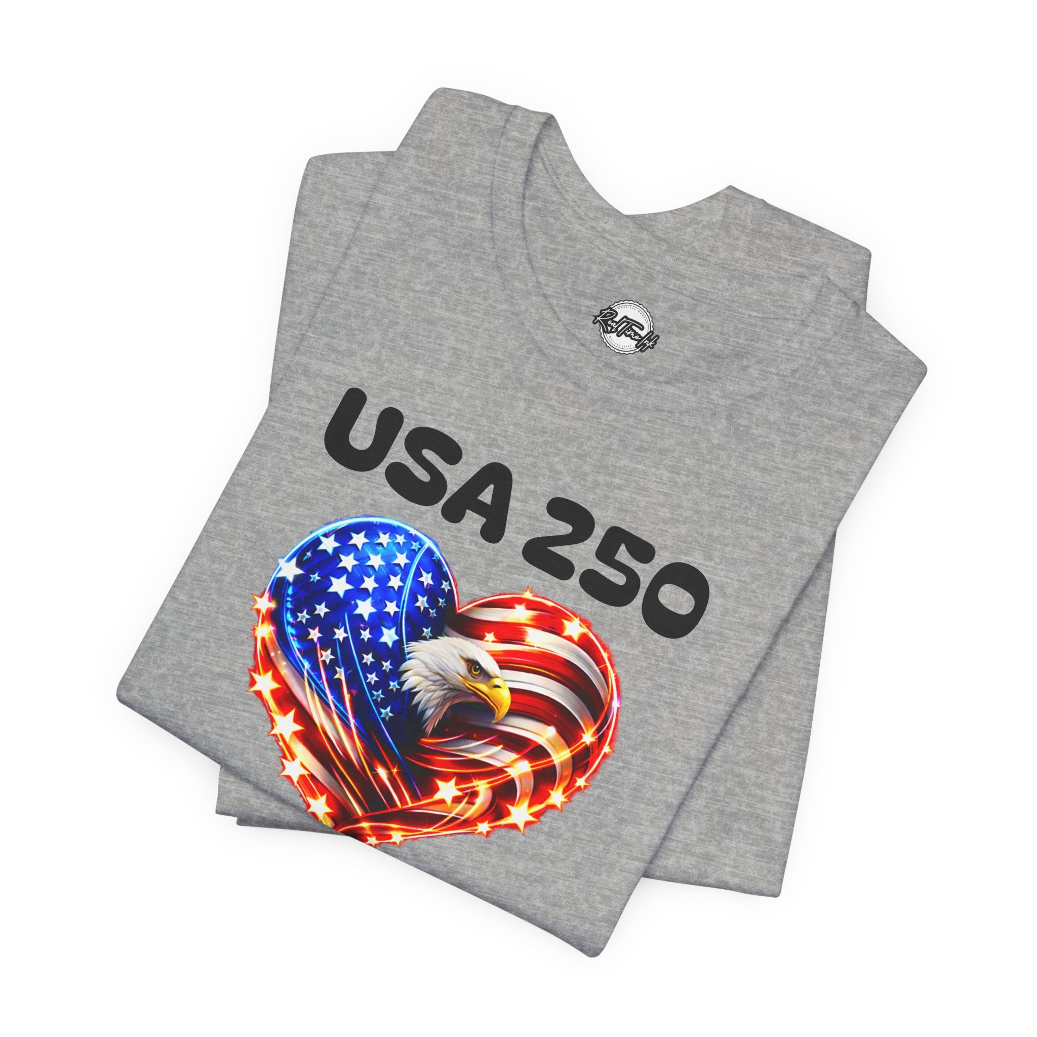 USA 250 Heart Flag T-Shirt — Patriotic Bald Eagle Tee for Independence Day