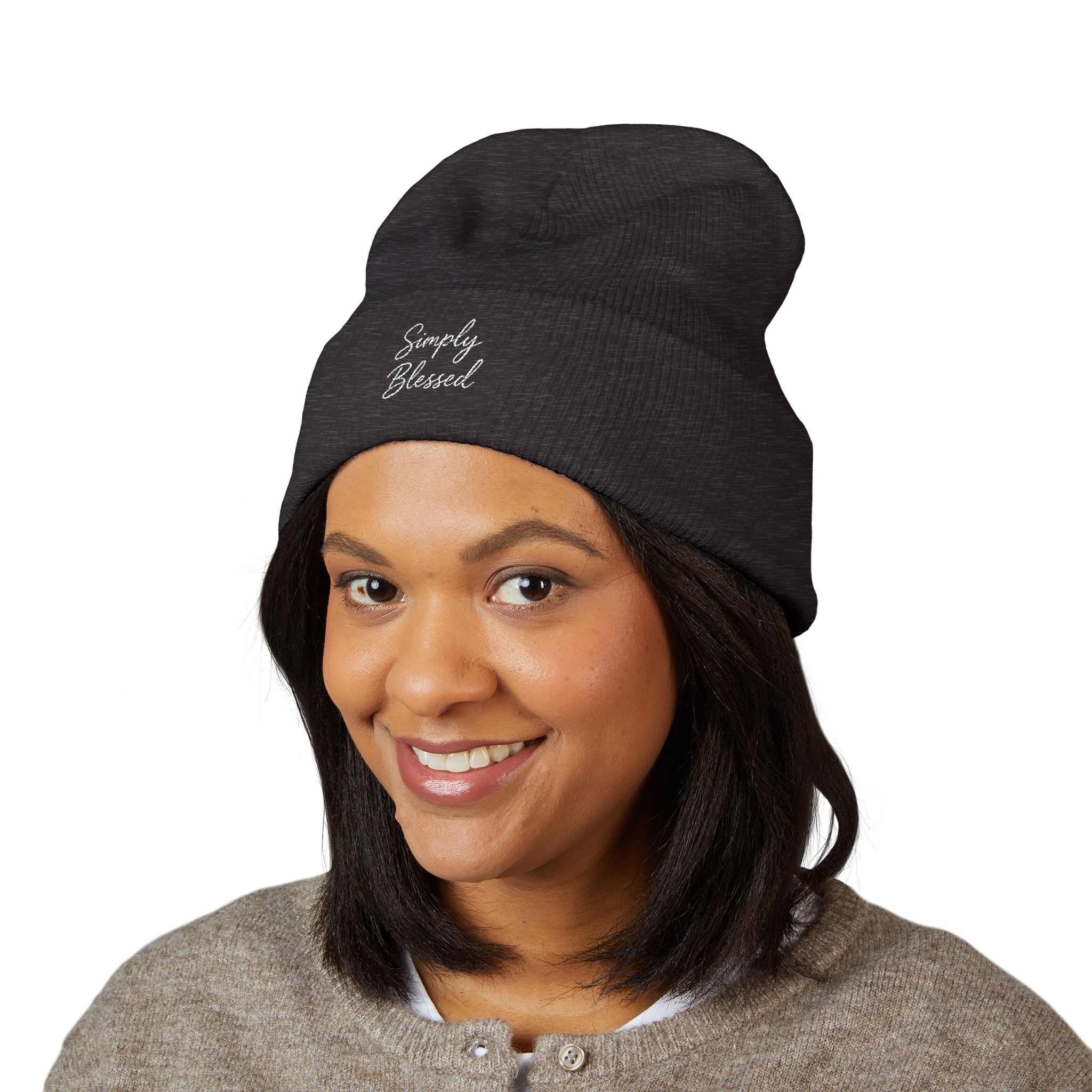 Simply Blessed Embroidered Beanie - Cozy Classic Knitted Hat for Everyday Wear