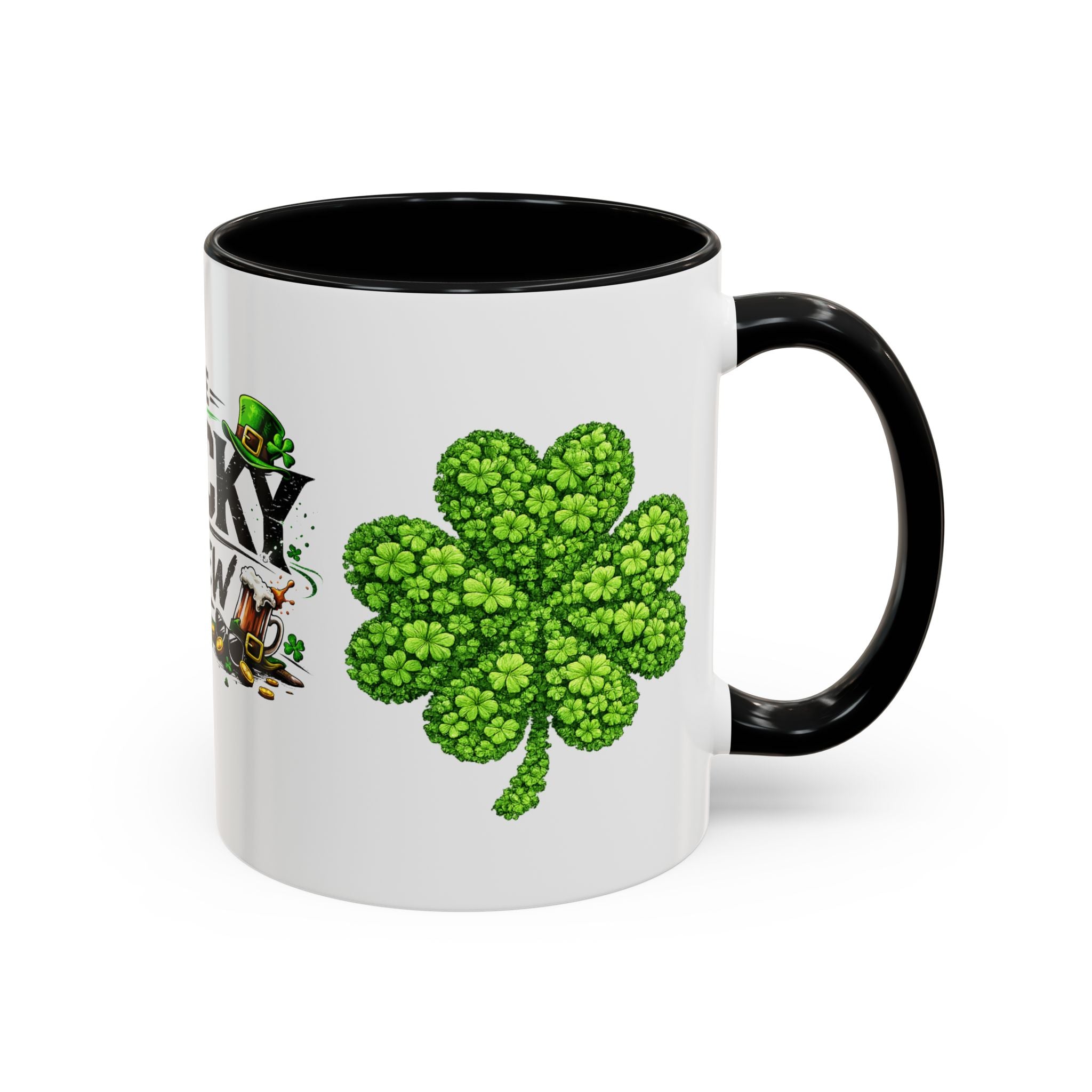 St. Patrick's 'The Lucky Crew' Accent Coffee Mug – Clover & Beer Shamrock Design (11/15 oz)