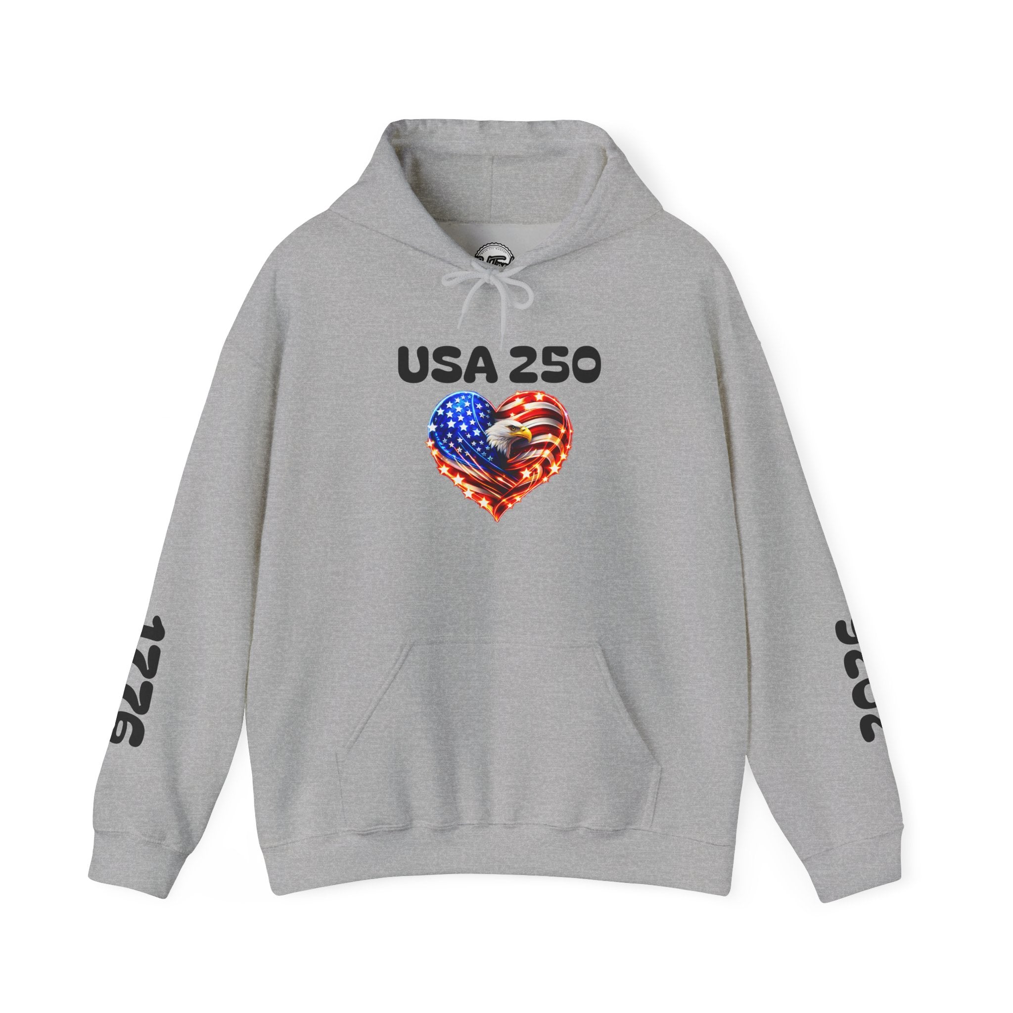 USA 250 Heart Flag Hoodie — 1776 & 2026 Patriotic Anniversary Sweatshirt