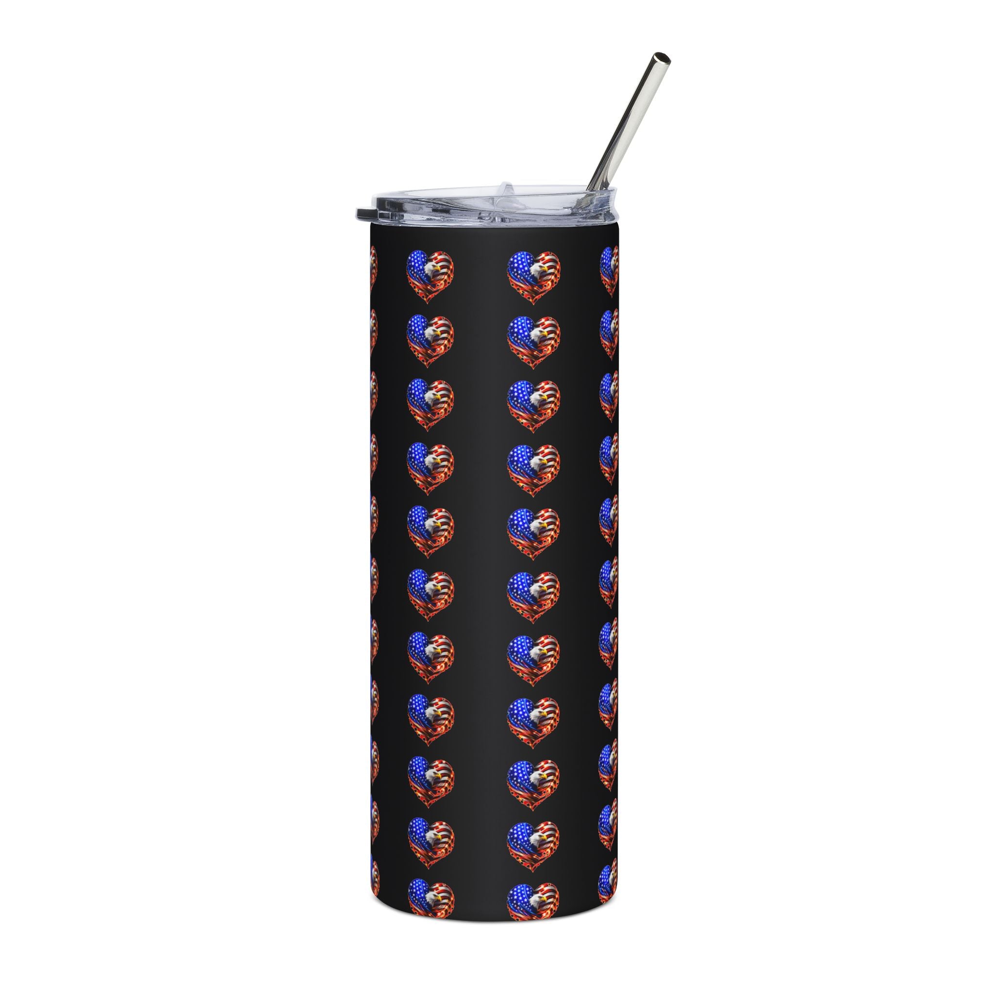 USA 250 20oz Stainless Steel Tumbler — Patriotic Heart Flag Pattern, Insulated Travel Cup