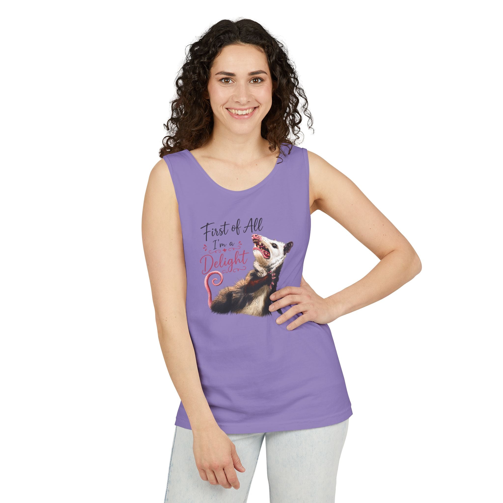 Possum Tank Top - “First of All I’m a Delight” Cute Possum Graphic Tank
