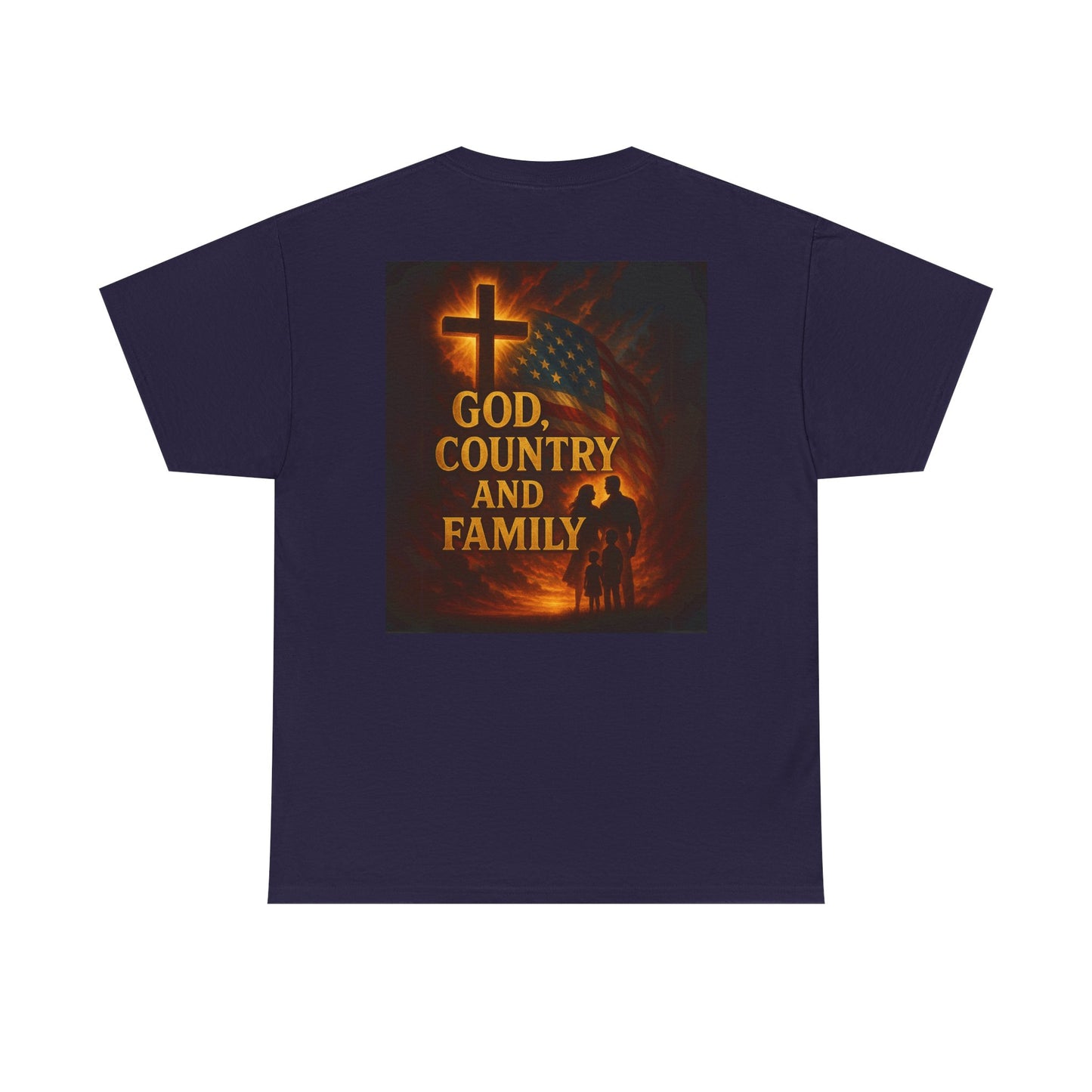 Patriotic Unisex Heavy Cotton Tee - God Country Family, Independence Day Shirt, Veteran Gift, Family Gathering Tee, Fourth of July Clothing