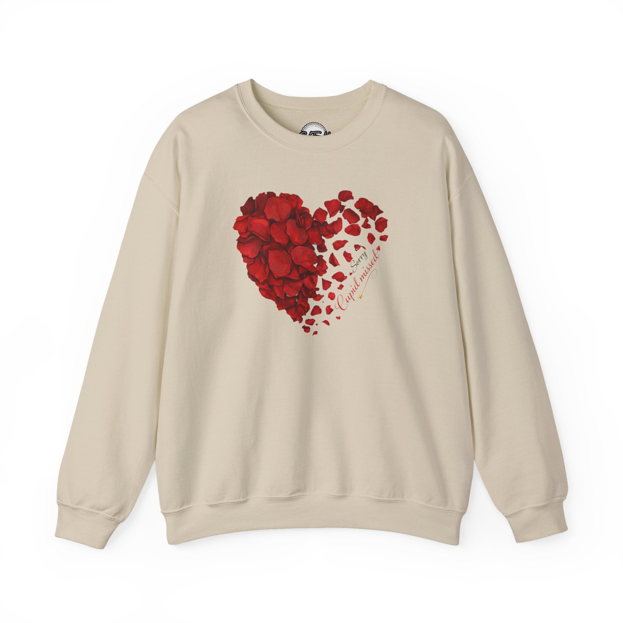 Sorry Cupid Missed Crewneck Sweatshirt — Funny Anti-Valentine Graphic Sweatshirt