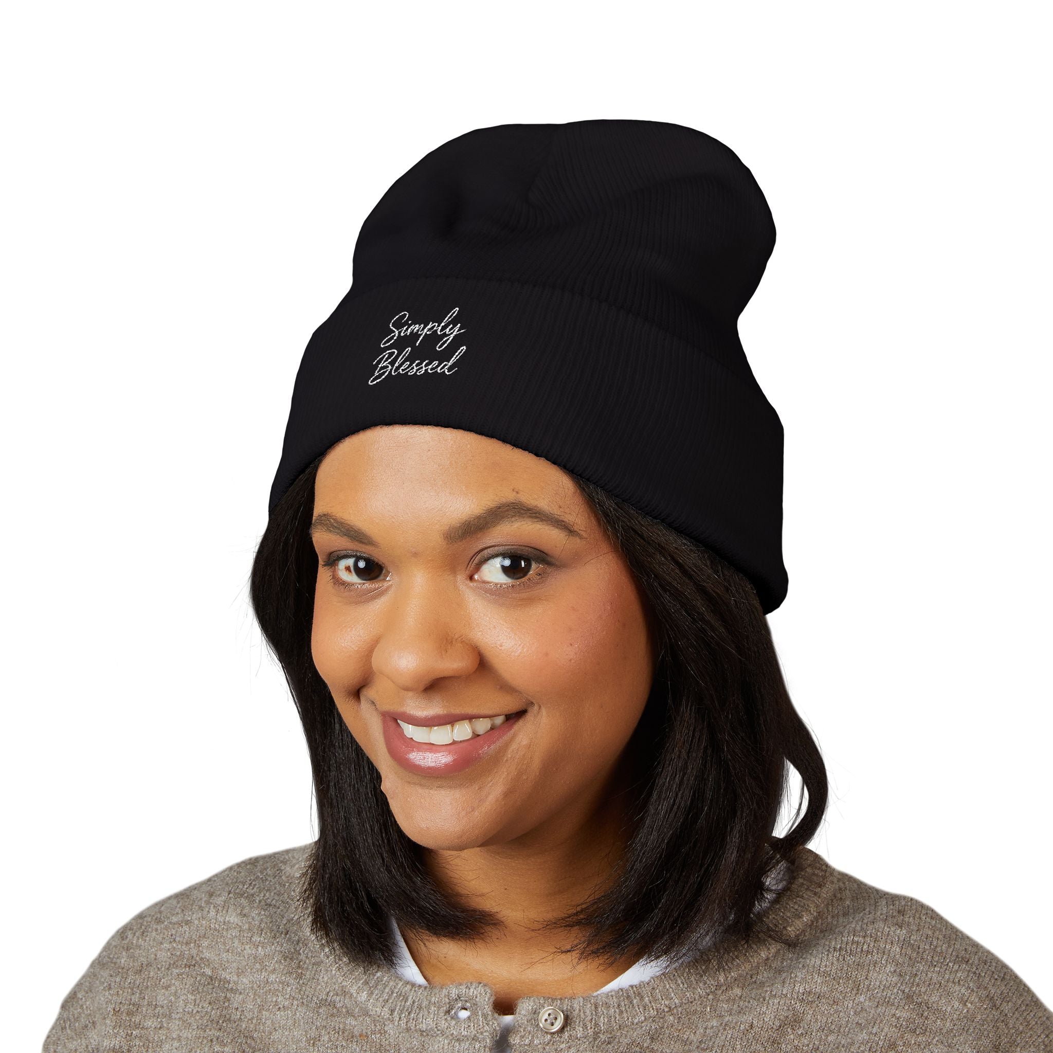 Simply Blessed Embroidered Beanie - Cozy Classic Knitted Hat for Everyday Wear