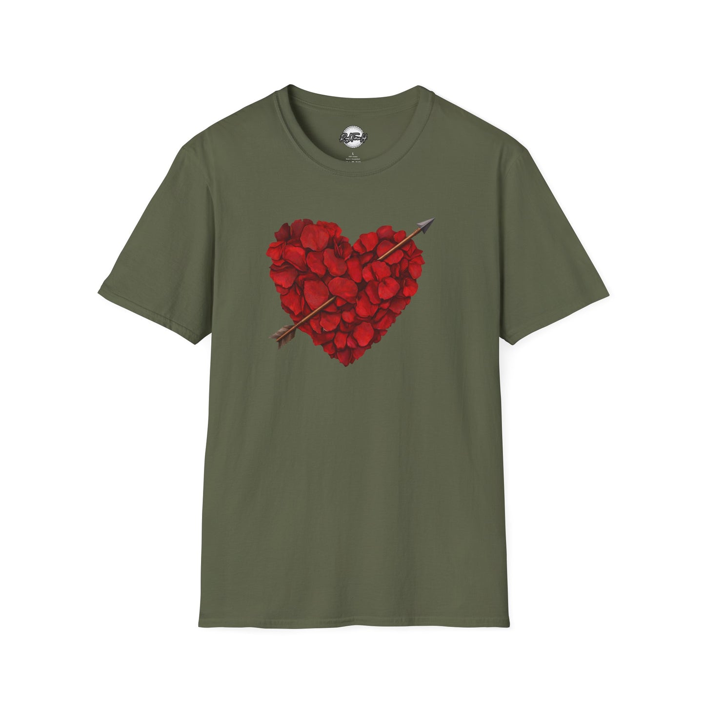 Rose Petal Heart T-Shirt — Arrowed Floral Heart Graphic Tee for Valentine’s Day