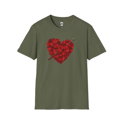 Rose Petal Heart T-Shirt — Arrowed Floral Heart Graphic Tee for Valentine’s Day