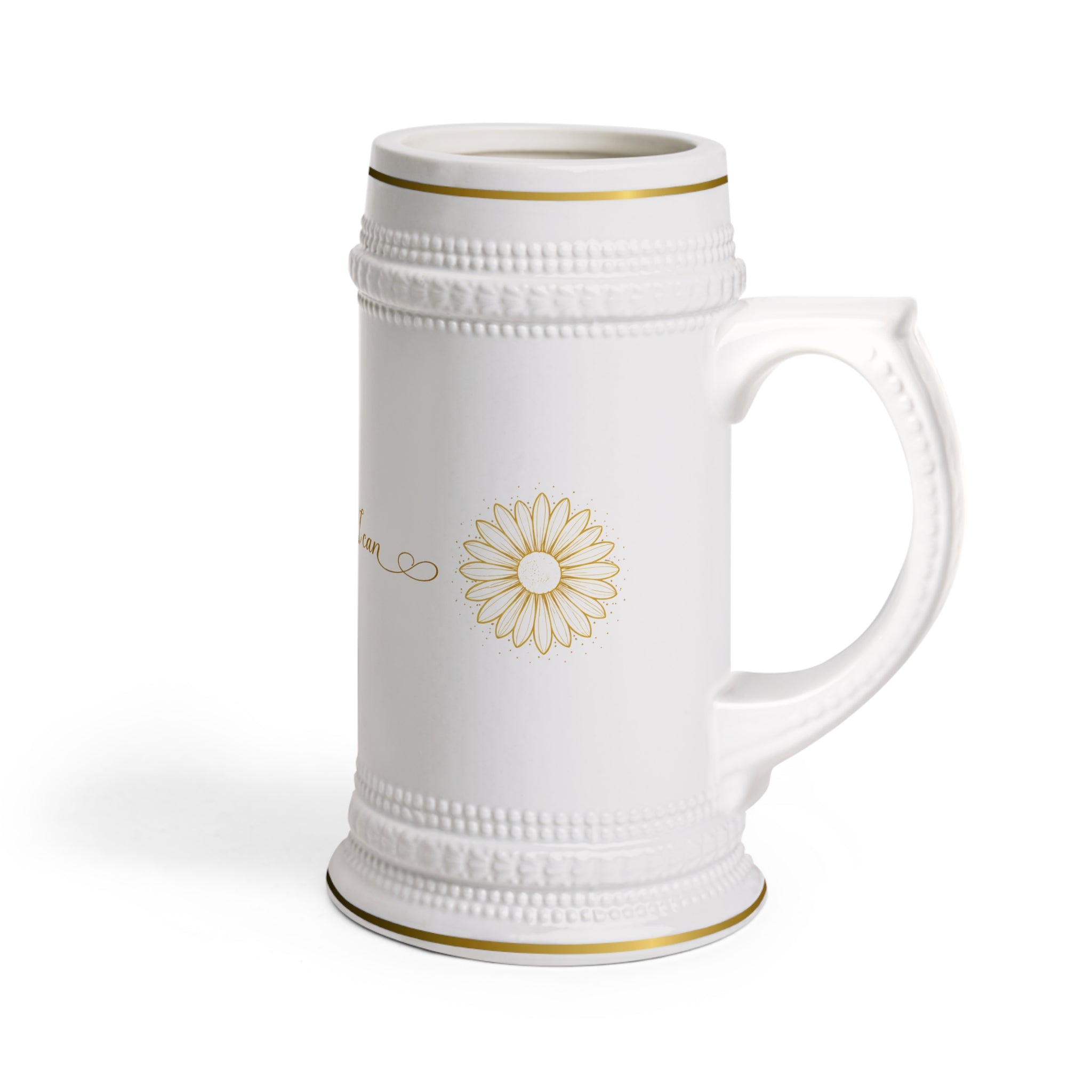 Beer Stein Mug — Actually I Can Floral Ceramic Stein with Gold Accent
