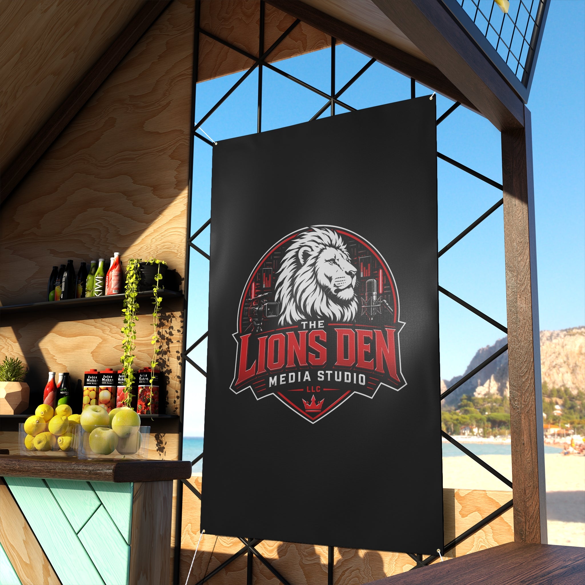 The Lions Den Media Studio Matte Banner