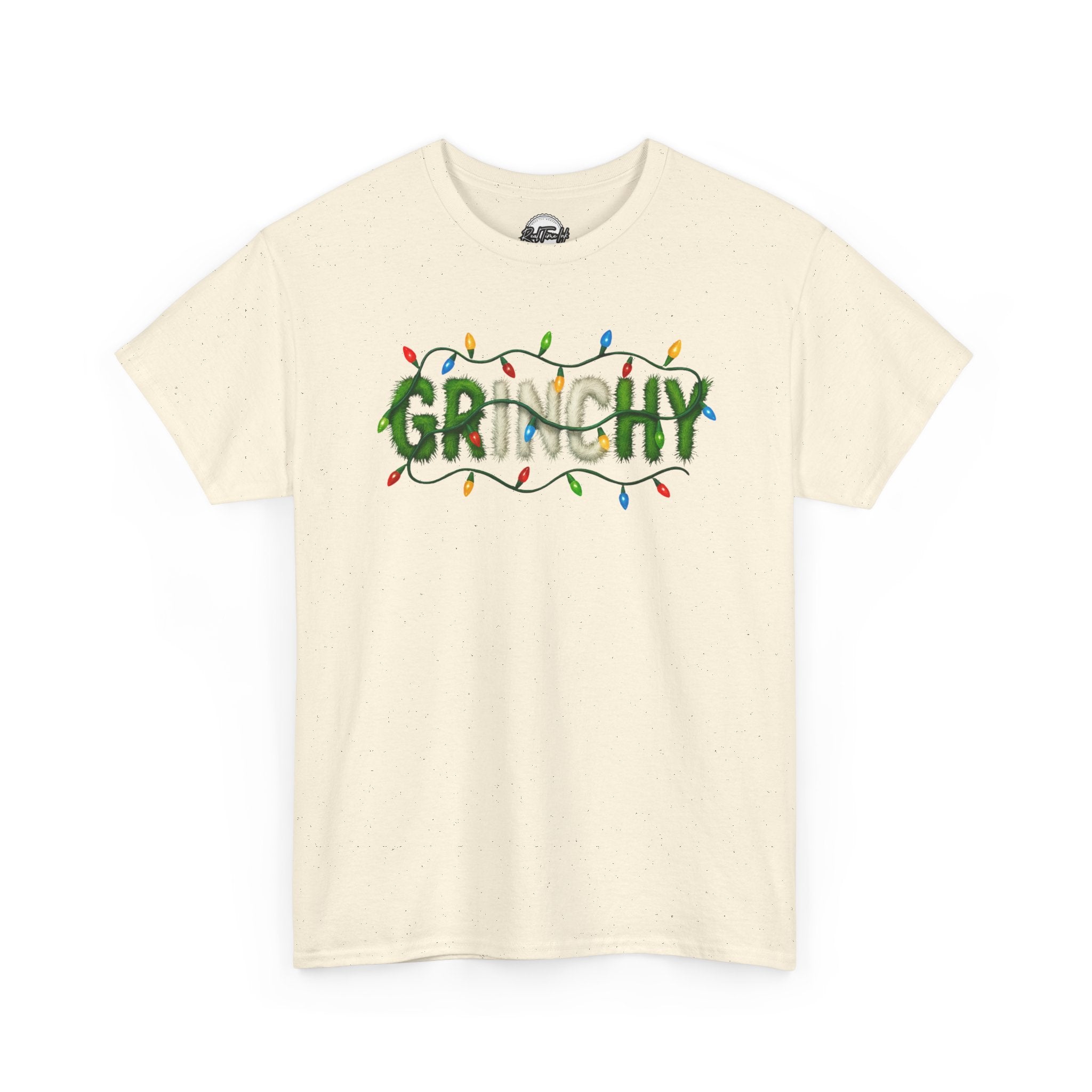 Grinchy Christmas Tee — 'Grinchy' Text with Holiday Lights