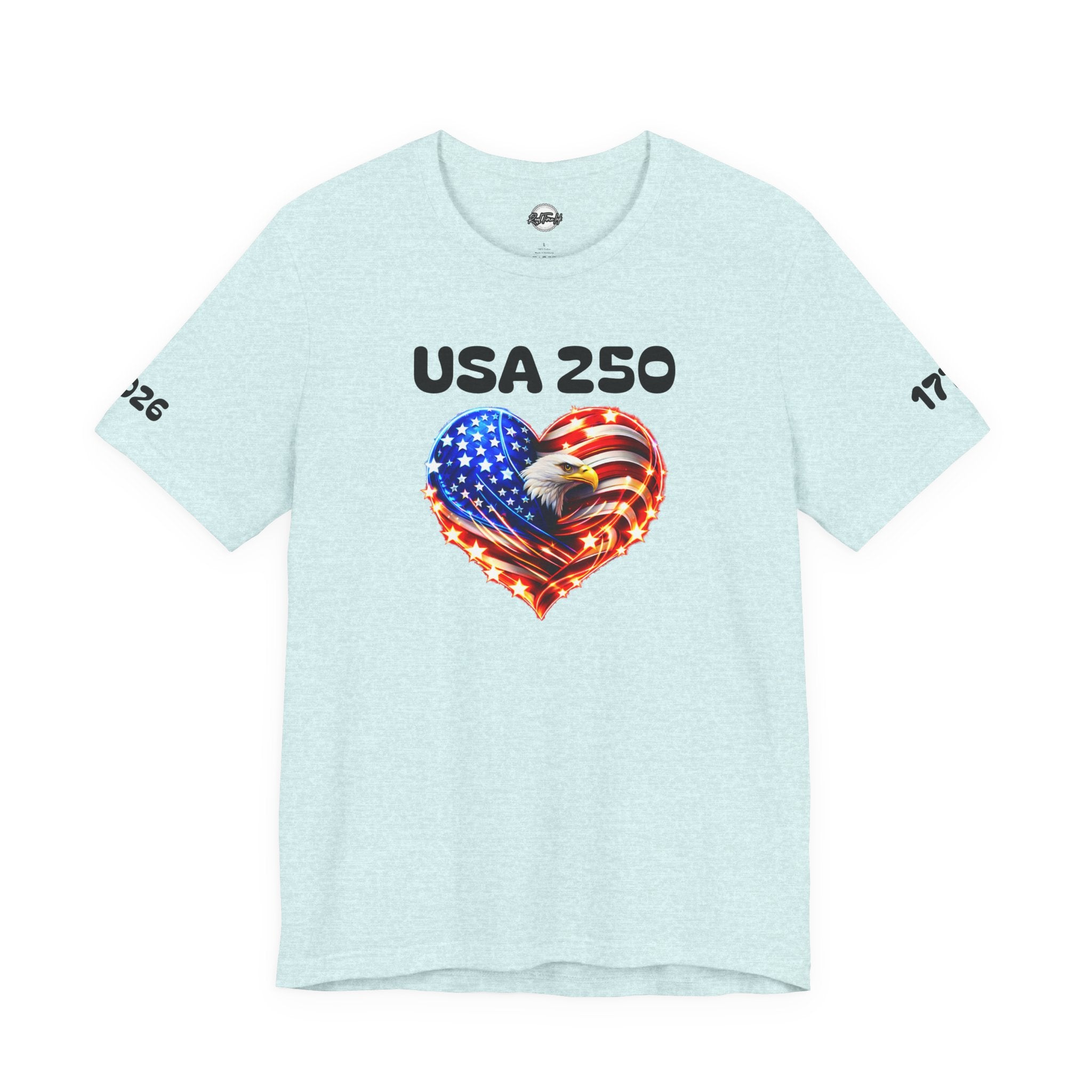 USA 250 Heart Flag T-Shirt — Patriotic Bald Eagle Tee for Independence Day
