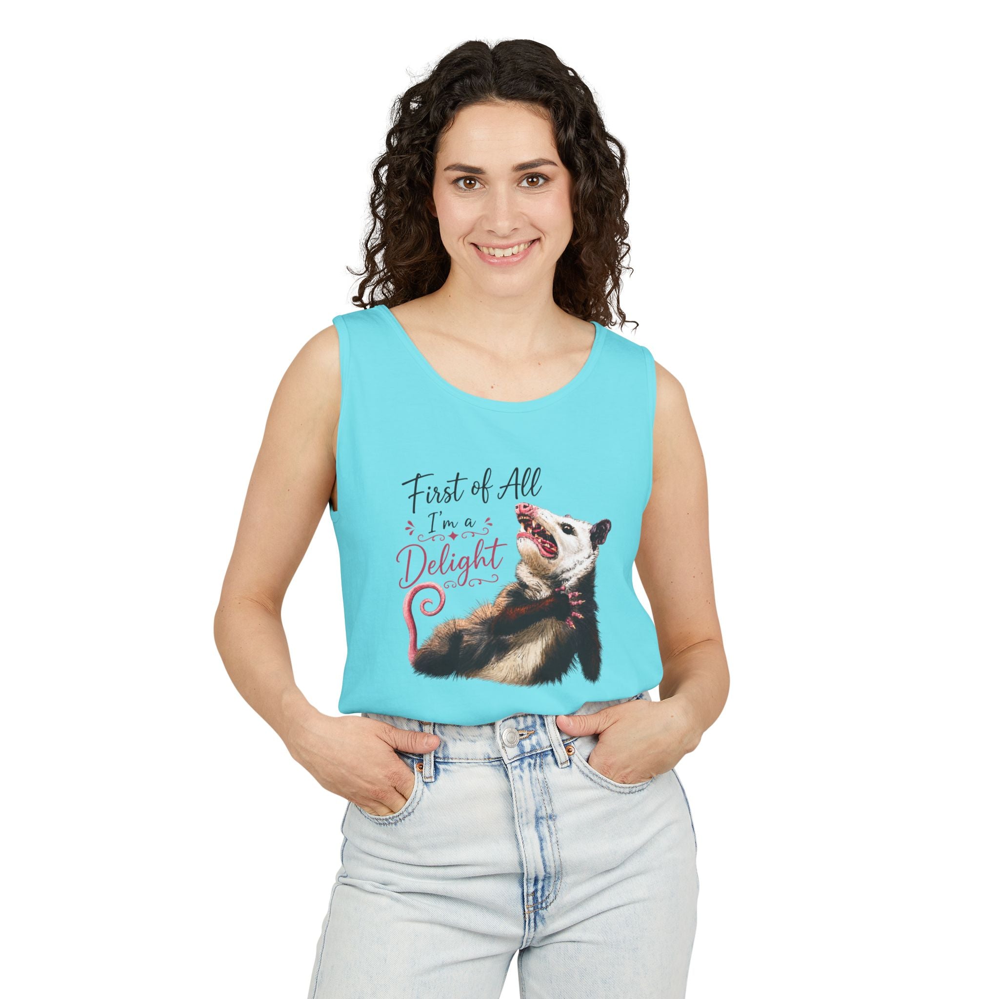 Possum Tank Top - “First of All I’m a Delight” Cute Possum Graphic Tank
